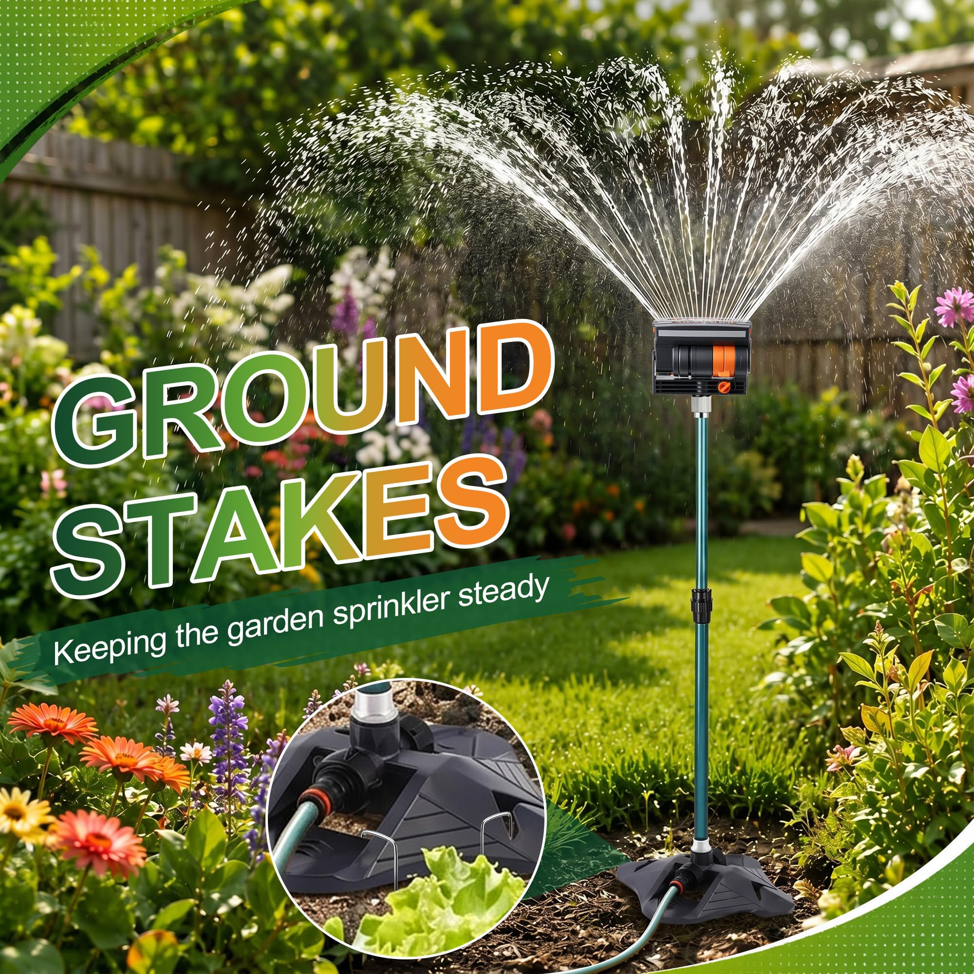 Oszillierender Sprinkler mit verstellbarer Aluminiumerhöhung, 4-Wege-Rasensprinkler für Hof und Garten, 16 Düsen, Abdeckung bis zu 4,069 m². Ideal für die Bewässerung verschiedener Höhen