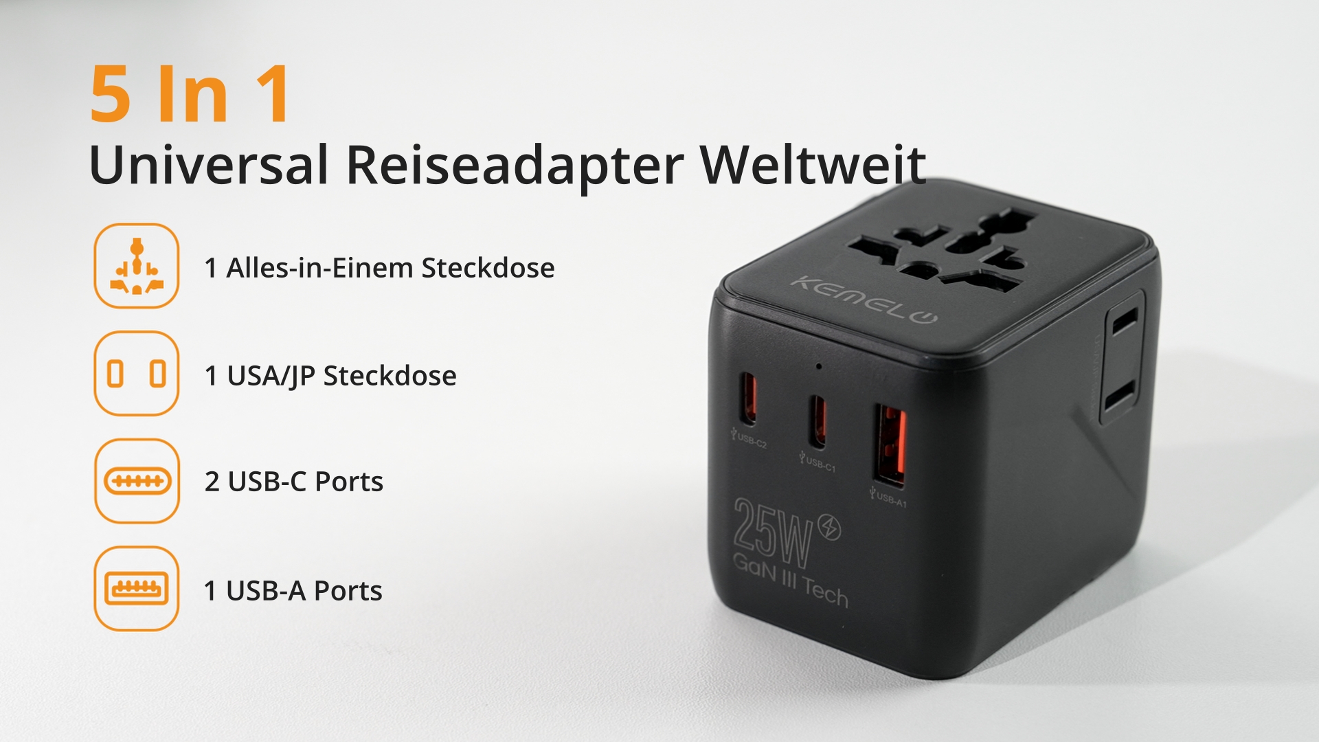 Adattatore Universale Da Viaggio Daffodil WAP150 - Presa UK, EU, AU, US Con USB