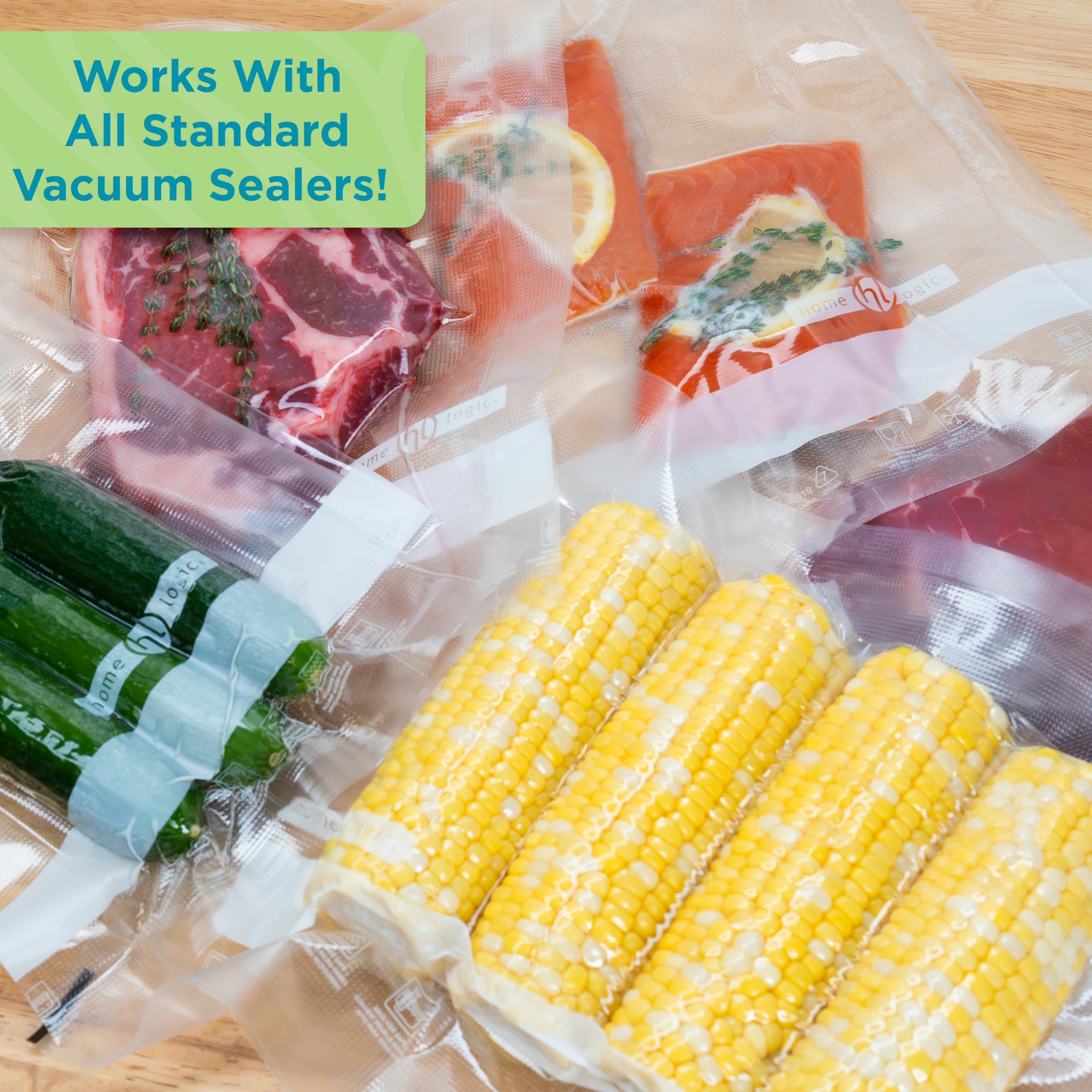Home Logic Paquete combinado de rollos selladores al vacío, almacenamiento de alimentos seguro para congelador, microondas y Sous Vide, 3 x 11 pulgadas de ancho y 2 rollos de 8 pulgadas de ancho y 20