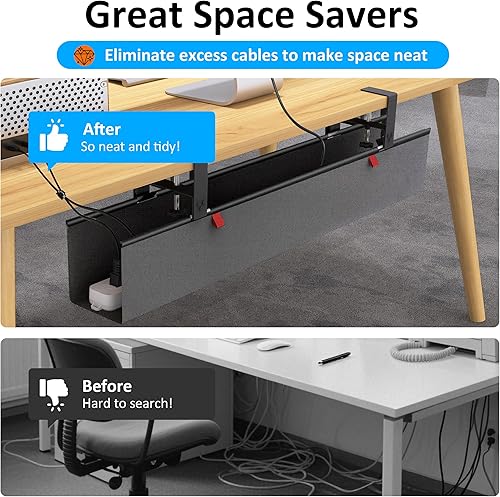 Miniatura 6 de Bandeja de organización de cables debajo del escritorio, gestión de cables debajo del escritorio, montaje de abrazaderatornillo, organización de
