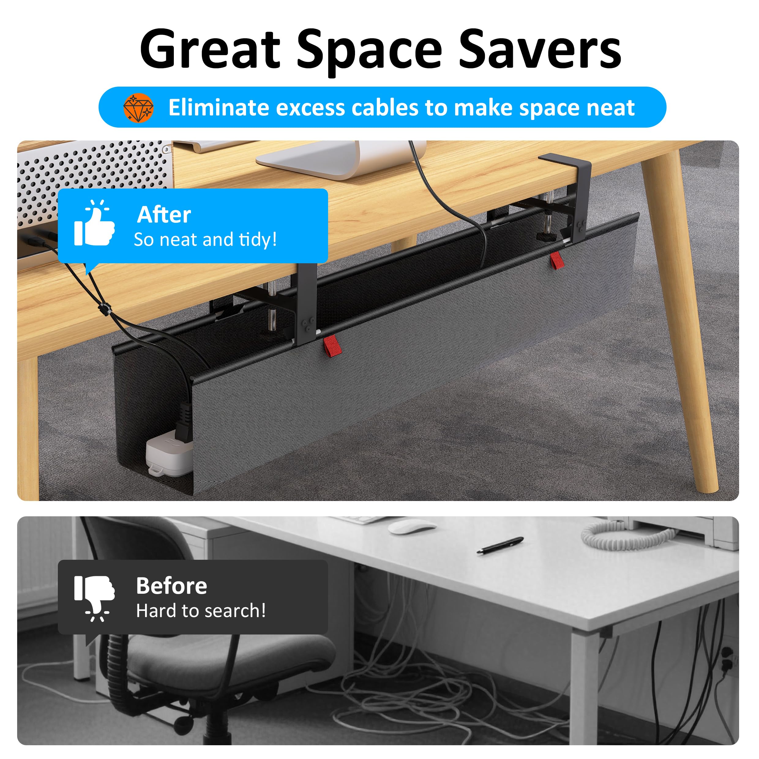 SleekTray Under Desk Cable Management Tray No Drill Wire Organizer - View #6