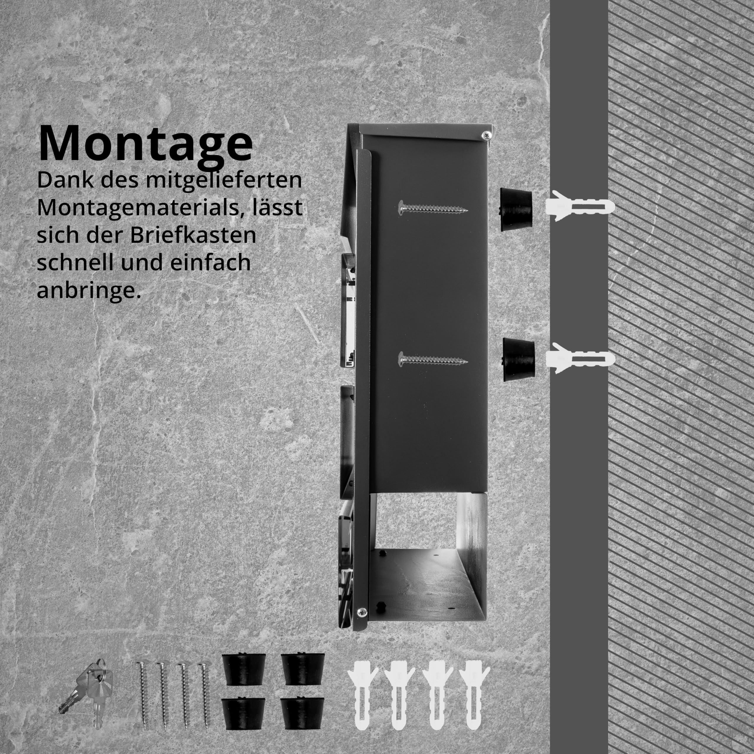 Grafner Premium Briefkasten personalisiert, RAL7016 mit Zeitungsfach und 2 Schlüssel, moderner Postkasten mit Name Straße Hausnummer, anthrazitgrau Wandbriefkasten graviert, mit Montagematerial