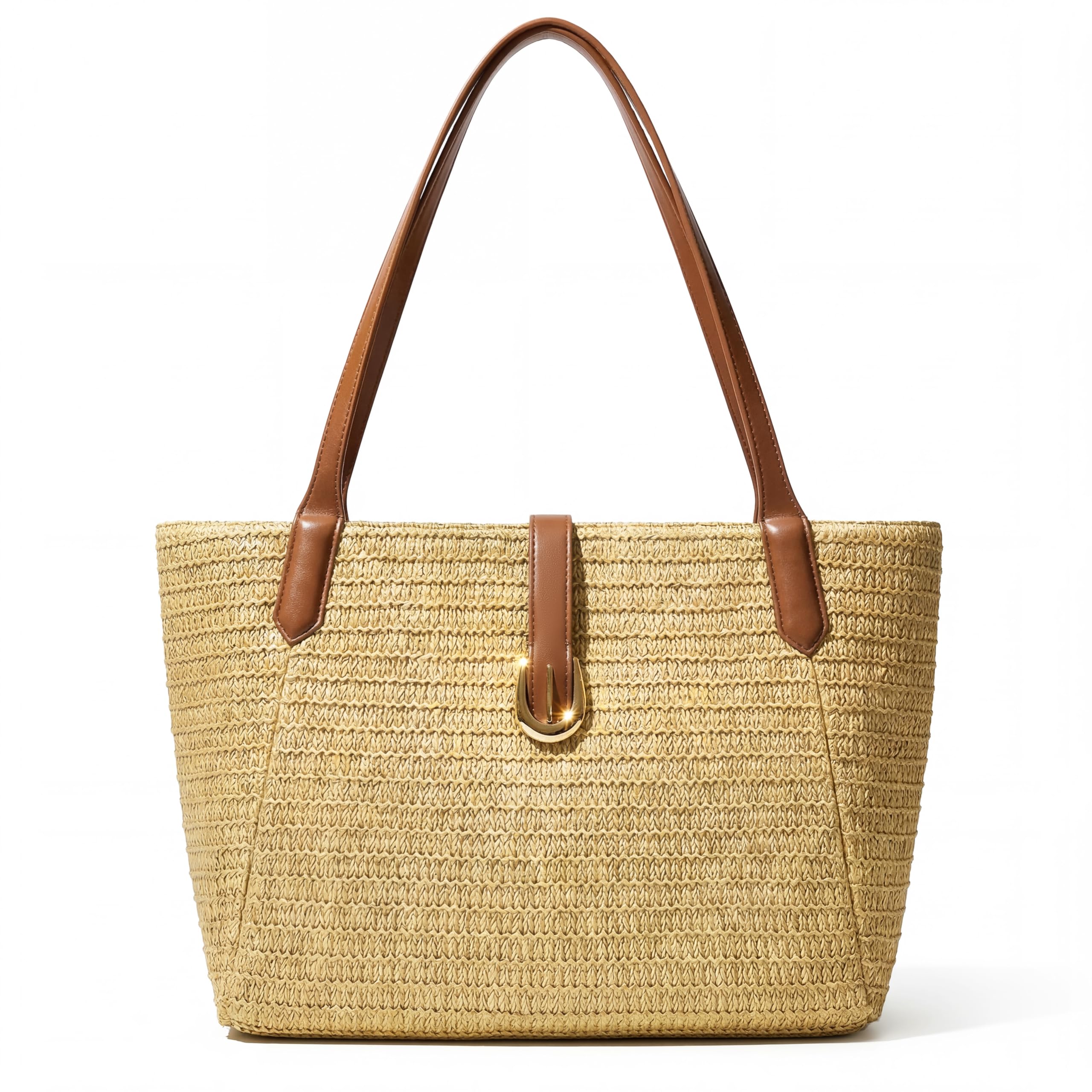 CHUNLI Straw Beach Bag for Women Woven Raffia Summer Tote Handbags with PU Handles