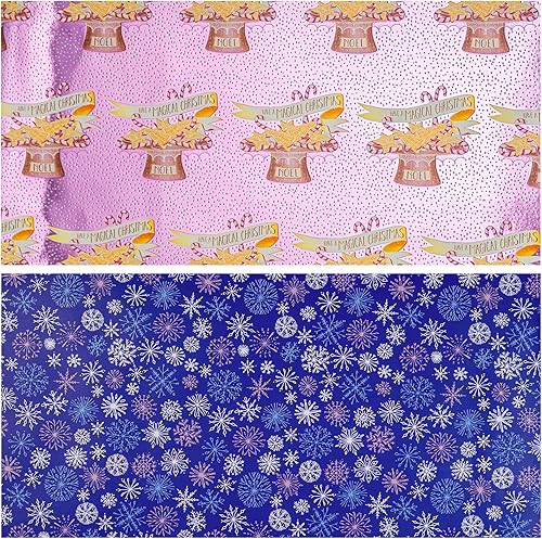 Miniatura 7 de LeZakaa Rollo de papel de regalo reversible de Navidad, soporte para pasteles y copos de nieve en morado, 17 pulgadas x 32.8 pies (46.45 pies