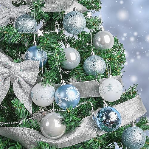 Miniatura 2 de Adornos para árbol de Navidad azul y blanco decoraciones de Navidad, bolas de Navidad inastillables, adorno pequeño, 2.362 in  2.36 pulgadas, juego
