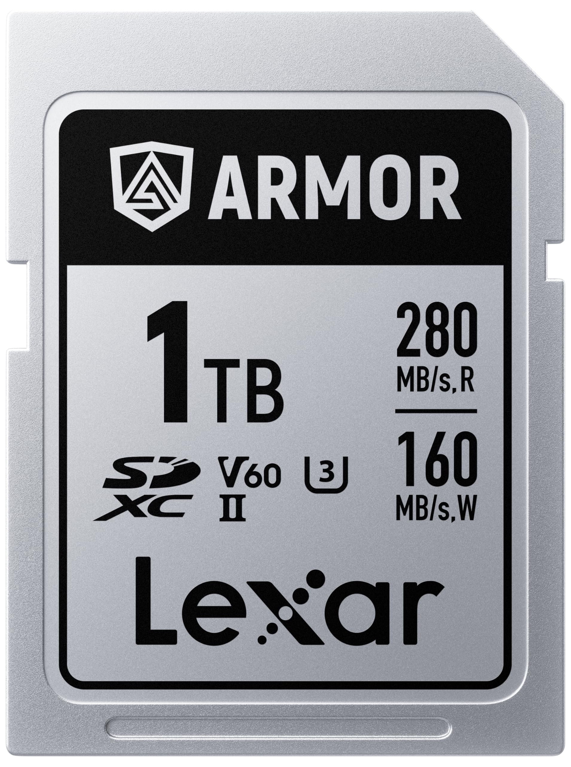 Lexar Tarjeta de Memoria Armor Silver Pro SDXC de 1 TB, UHS-II, C10, U3, V60, 6K UHD, hasta 280 MB/s de Lectura, Acero Inoxidable, para fotógrafos Profesionales, videógrafos, entusiastas