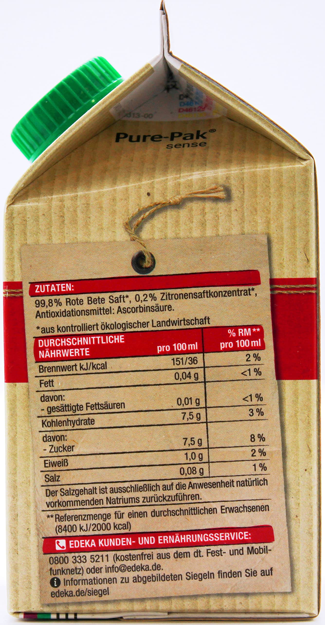 Edeka Bio Rote Bete Saft, 8er Pack (8 x 0.5 l)