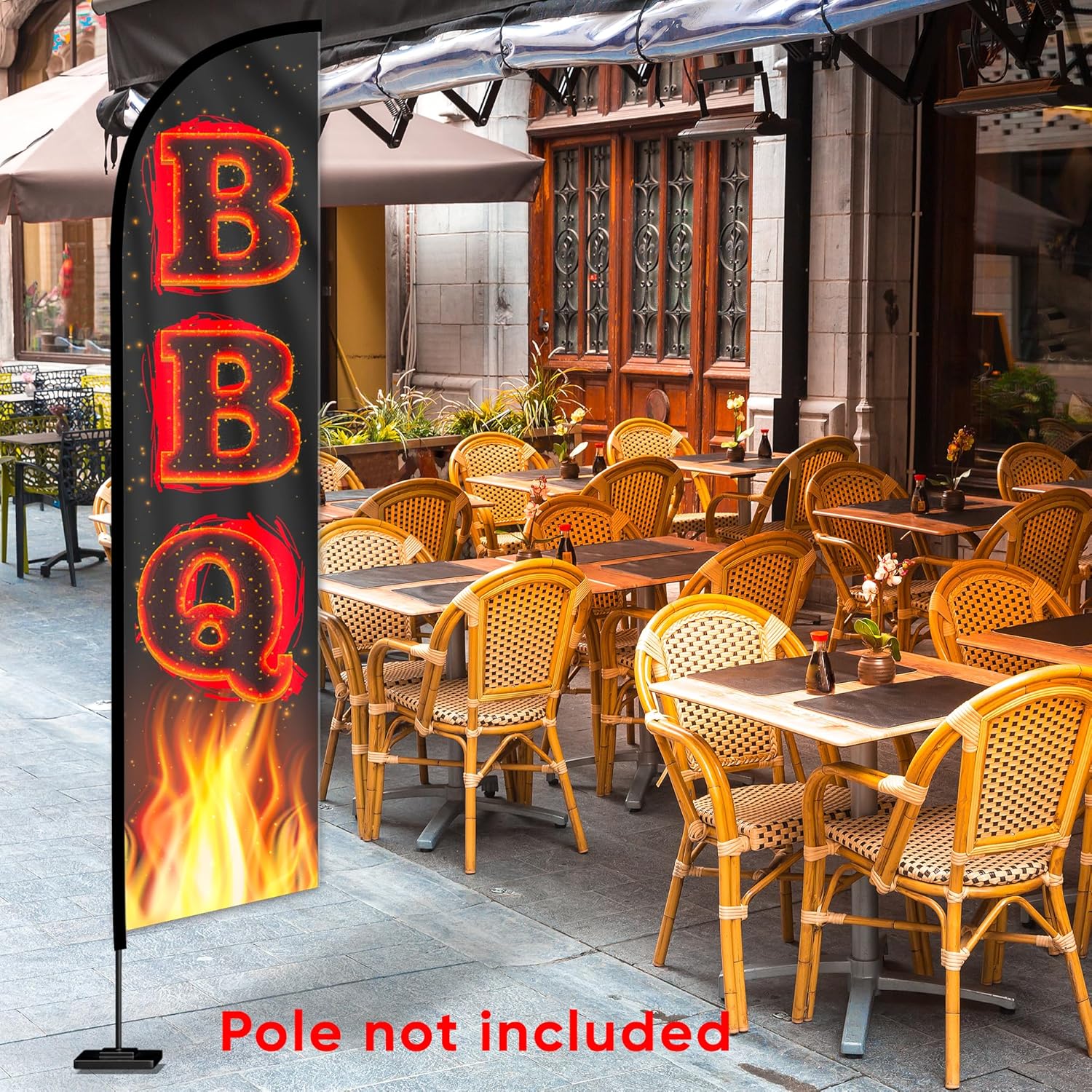 Feather Flag - BBQ Signs for Outside - BBQ Flag - Barbeque Swooper Advertising Flags for Outside,Businesses, Restaurants and Fairs 12ft x 2.5ft (Pole not included)