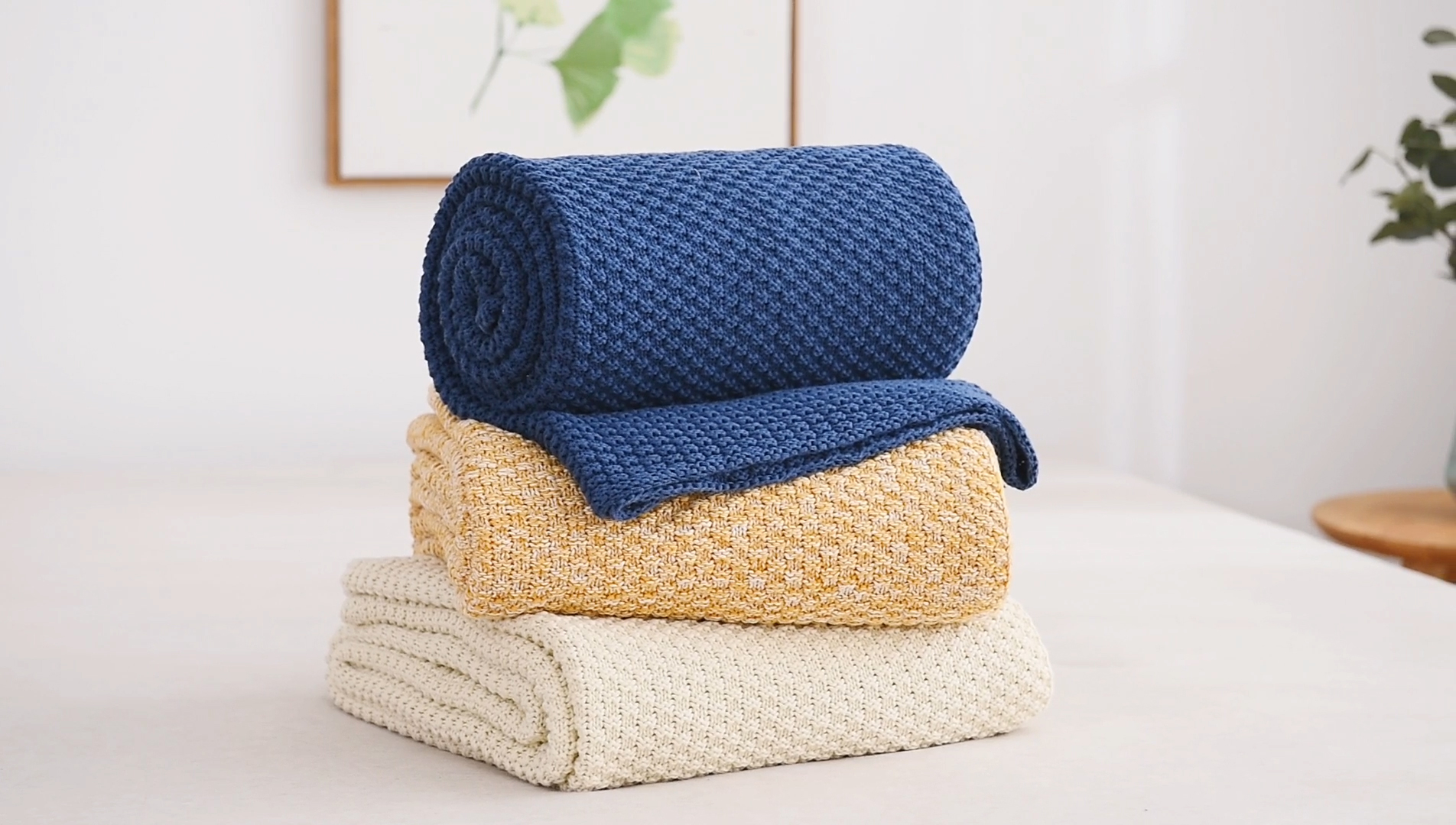 Longhui bedding manta de punto 100% algodón – crema, suave y cómoda, lavable a máquina, 51"x63" – perfecta para sala, sofá, cama o viaje miniatura 7