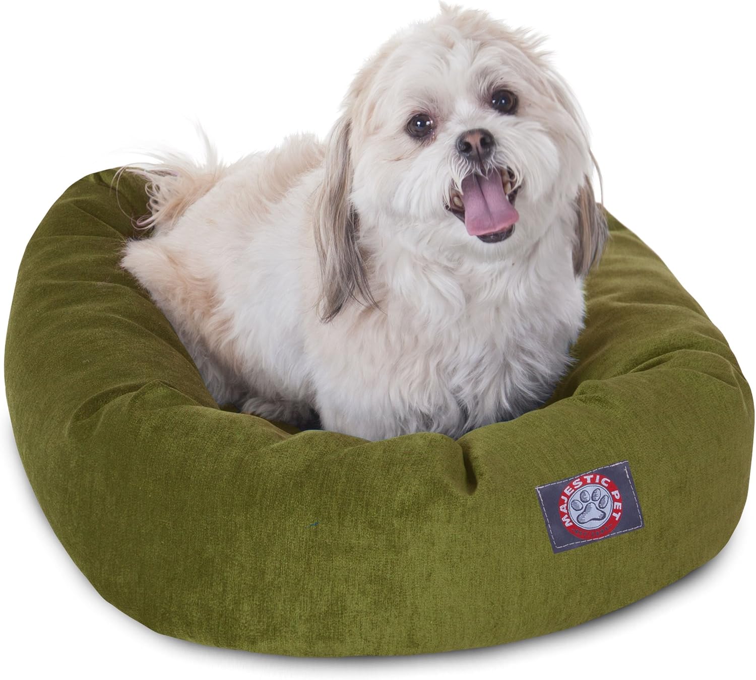 Majestic Pet 24 Inch Micro Velvet Calming Dog Bed Washable 24x19x7 (Inch) – Cozy Soft Round Donut Dog Bed with Spine for Head Support - Pet Bed Small – Fern Fern 24.0"L x 19.0"W x 7.0"Th