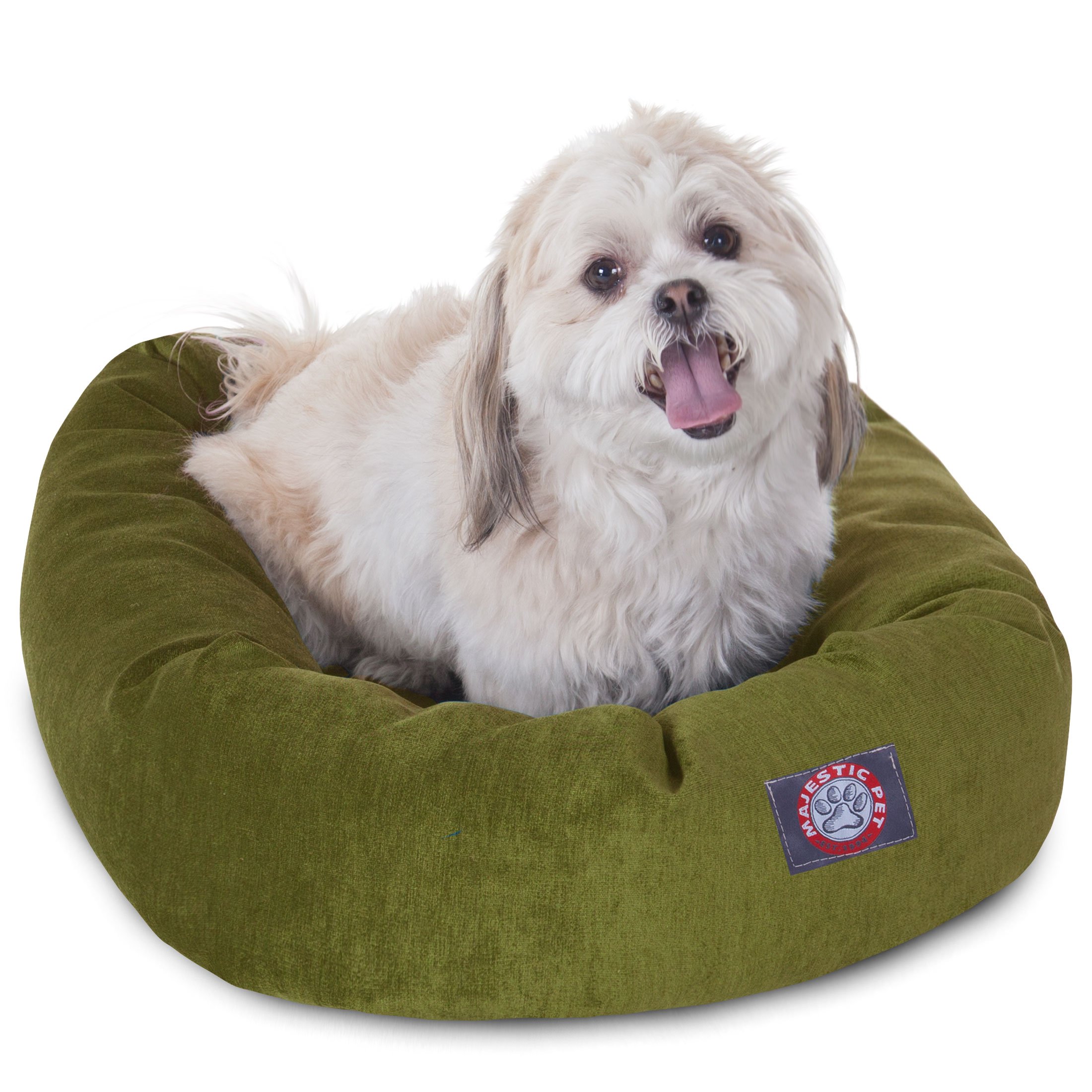 24 Inch Micro Velvet Calming Dog Bed Washable – Cozy Soft Round Dog Bed with Spine for Head Support - Fluffy Donut Puppy Mat 24x19x7 (inch) Small – Fern