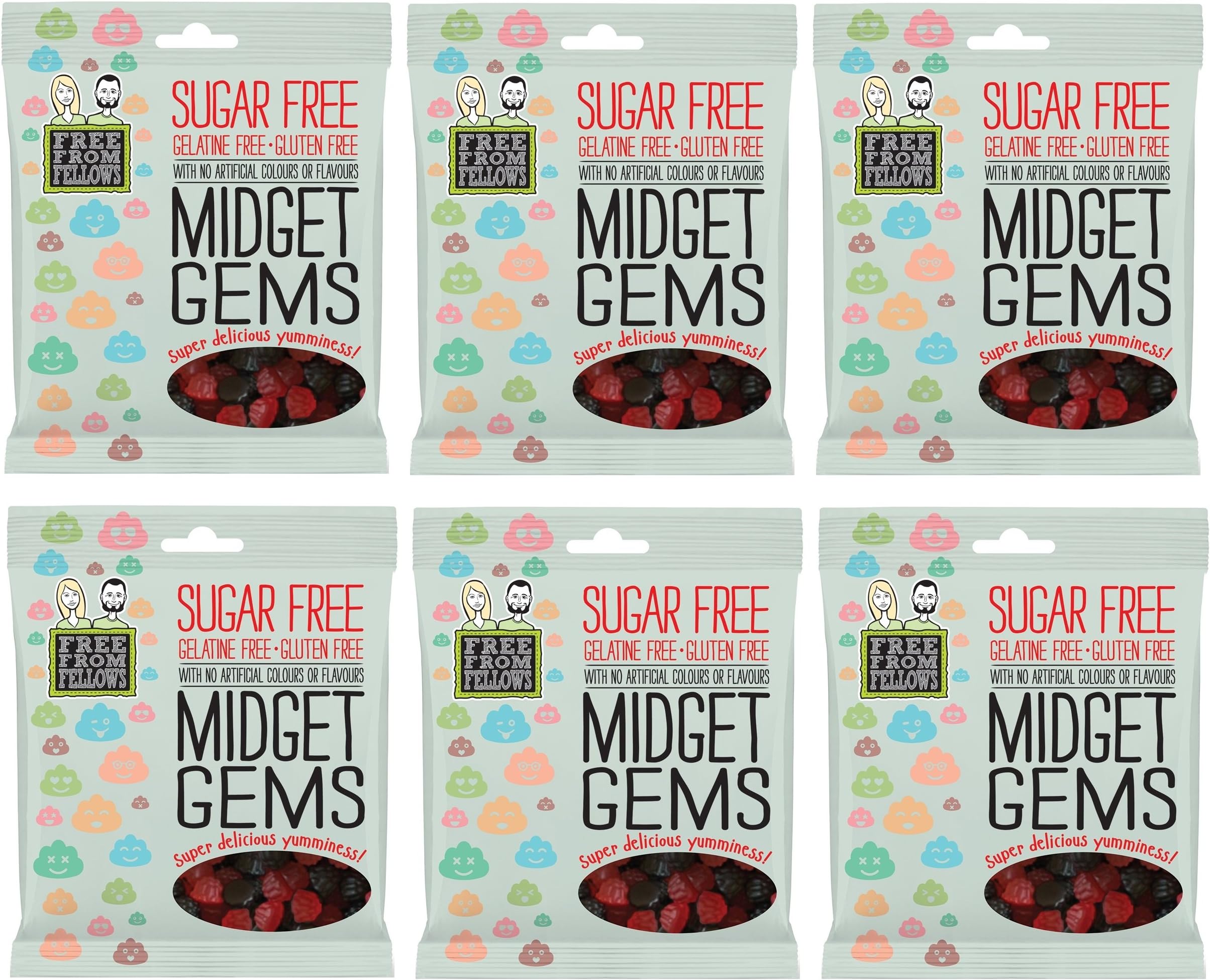 Midget Gems - Sugar, Gelatine & Gluten Free Jellies Sweets 100g (Pack of 6)