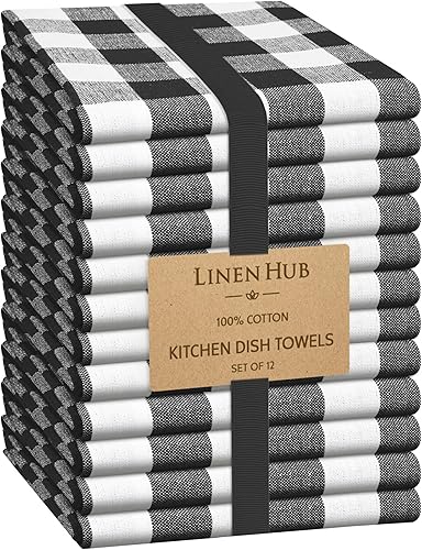 Linen Hub - Juego de 12 paños de cocina de algodón de 16 x 26 pulgadas, absorbentes, duraderos, lavables, toallas de limpieza de restaurantes,