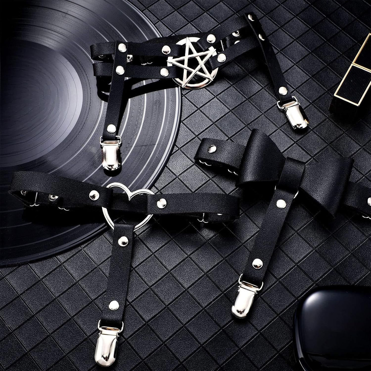Syhood 6 Pieces Thigh High Garter Belt Heart Star Shaped Butterfly Knot Punk Leg Garter with Anti Slip Clips Elastic Punk Gothic Adjustable Thigh Ring for Women