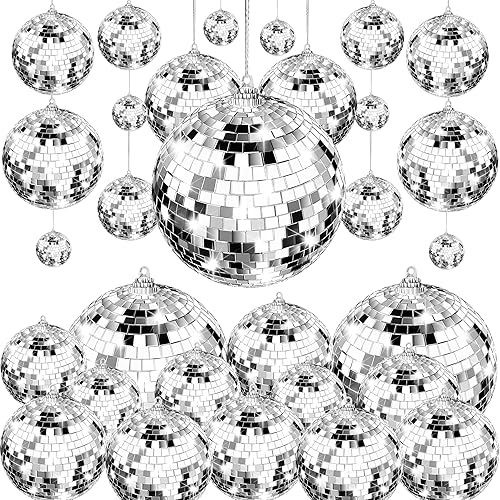 68 bolas de discoteca de espejo, plata reflectante brillante de los años 70, adornos colgantes para árbol de Navidad, boda, fiesta, baile y