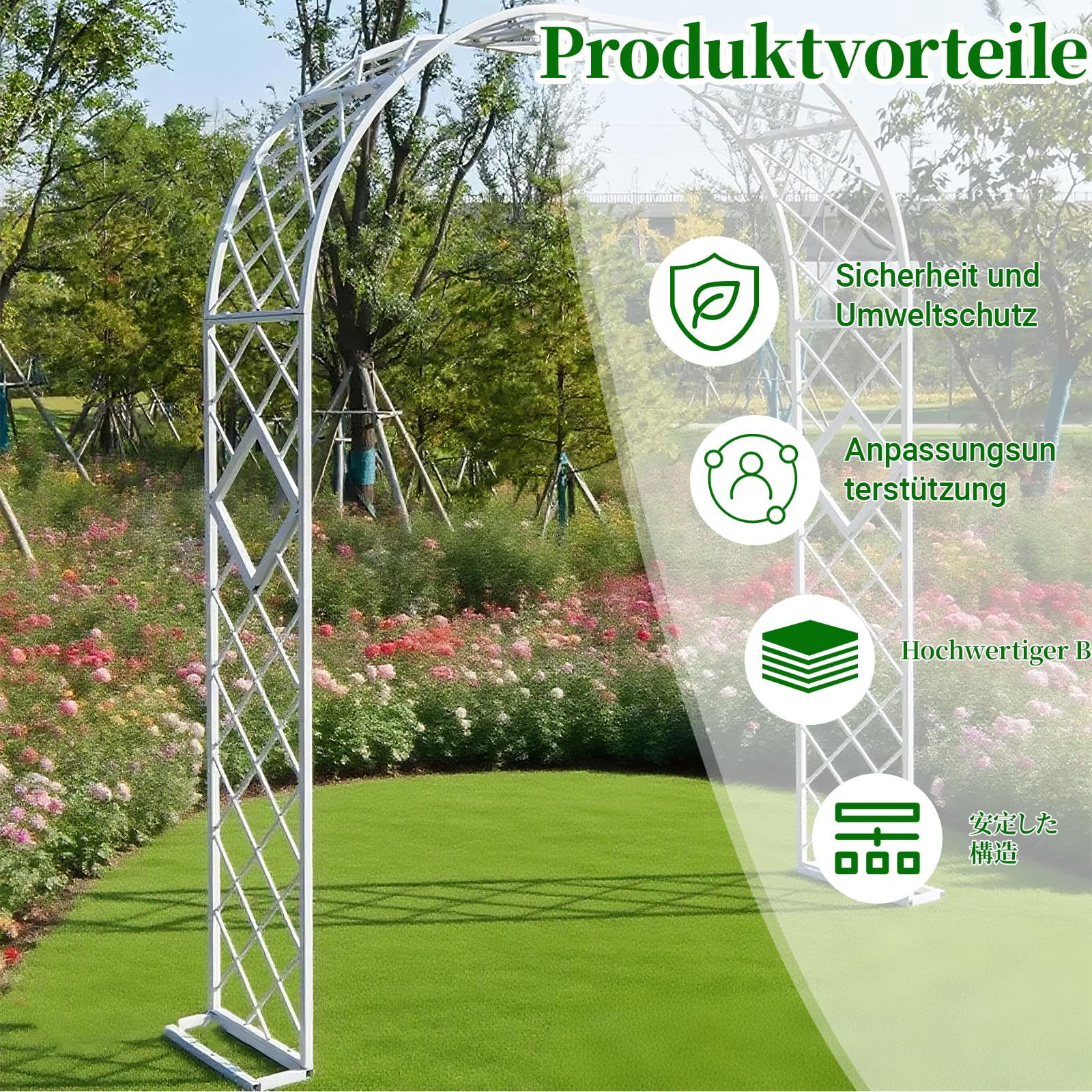 Gartenbogen aus Metall,Rosenbogen,Garten Dekoration mit Sockel, Tragbarer Blumengirlanden Rahmen für Party, Hochzeitsdekoration Outdoor(L180xW40xH230cm) Schwarz-A