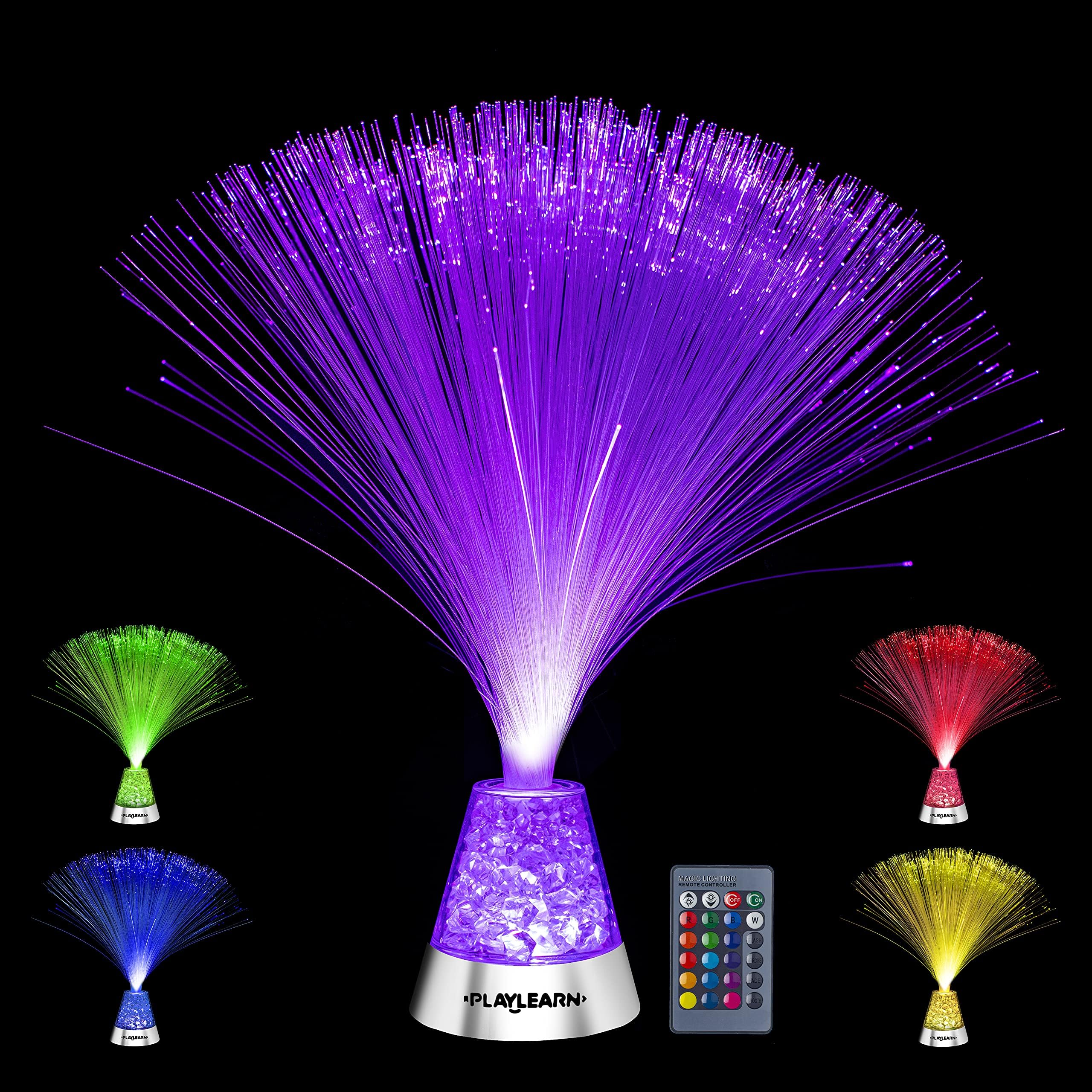 Playlearn Fiber Optic Lamp ‚ Color Changing Crystal Base with Remote - USB/Battery Powered ‚ 14 Inch Fiber Optic Centerpiece Sensory Light