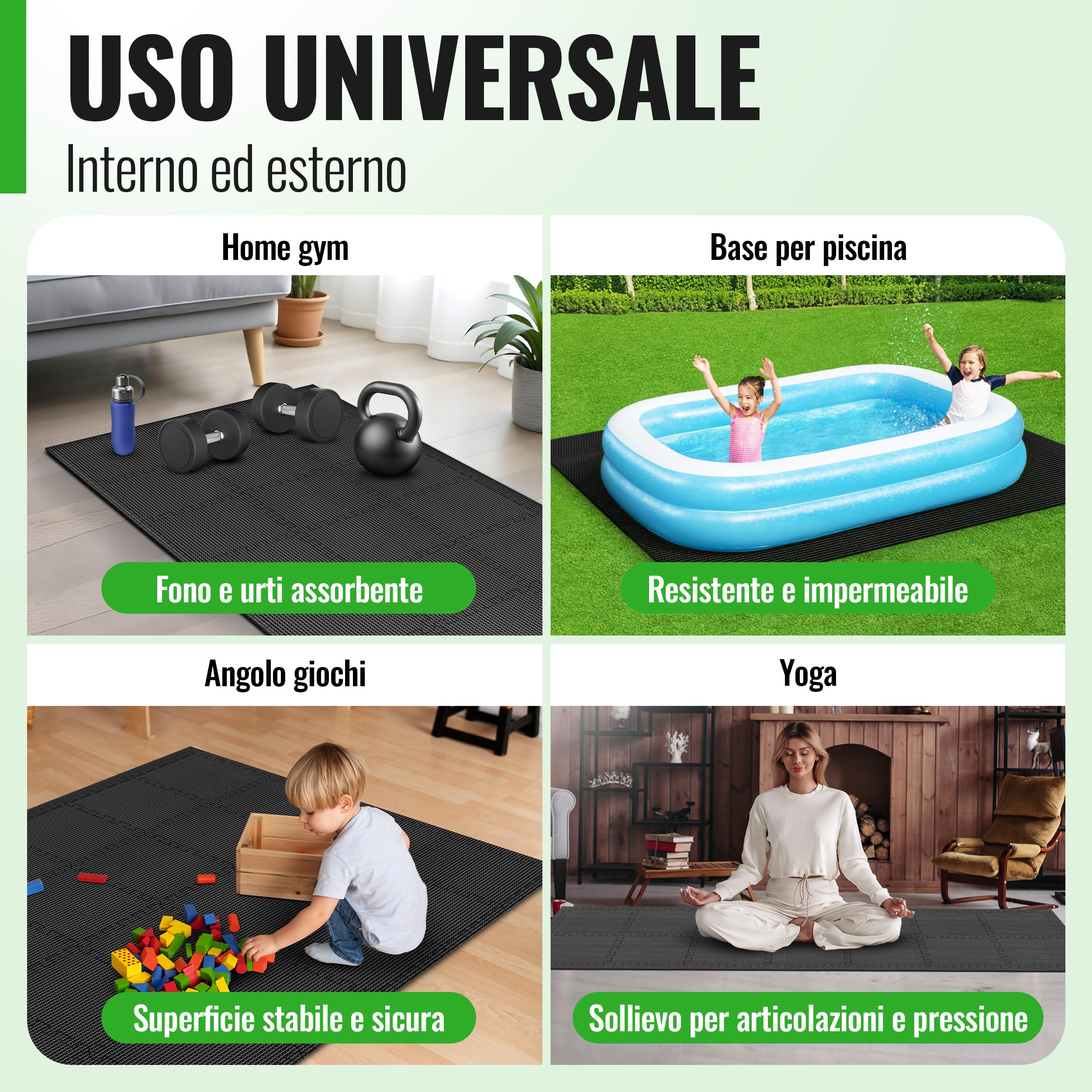 AthleticPro Fitness Tappetino protettivo per pavimento - tappetini extra spessi - tappetini protettivi antiscivolo per sala fitness e attrezzature per il fitness