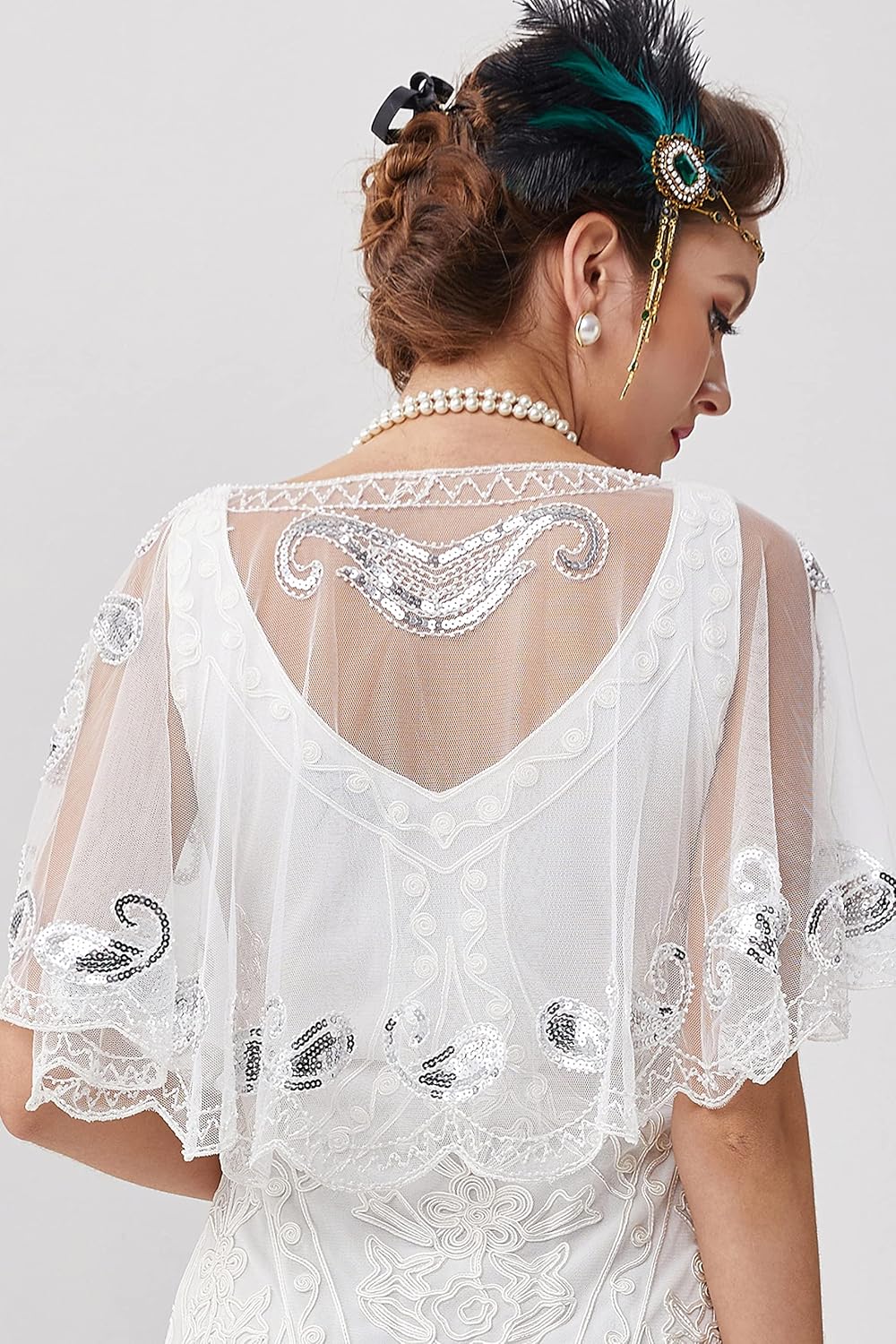 BABEYOND 1920s Shawl Wraps Sequin Beaded Evening Cape Bridal Shawl Bolero Flapper Cover Up - Image 4