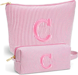 Fohufo Cute 2-Piece Makeup Bag Set for Teen Girls - Personalized Travel Organizer Pouch, Birthday Gifts for 6-12 Year Olds, Pink