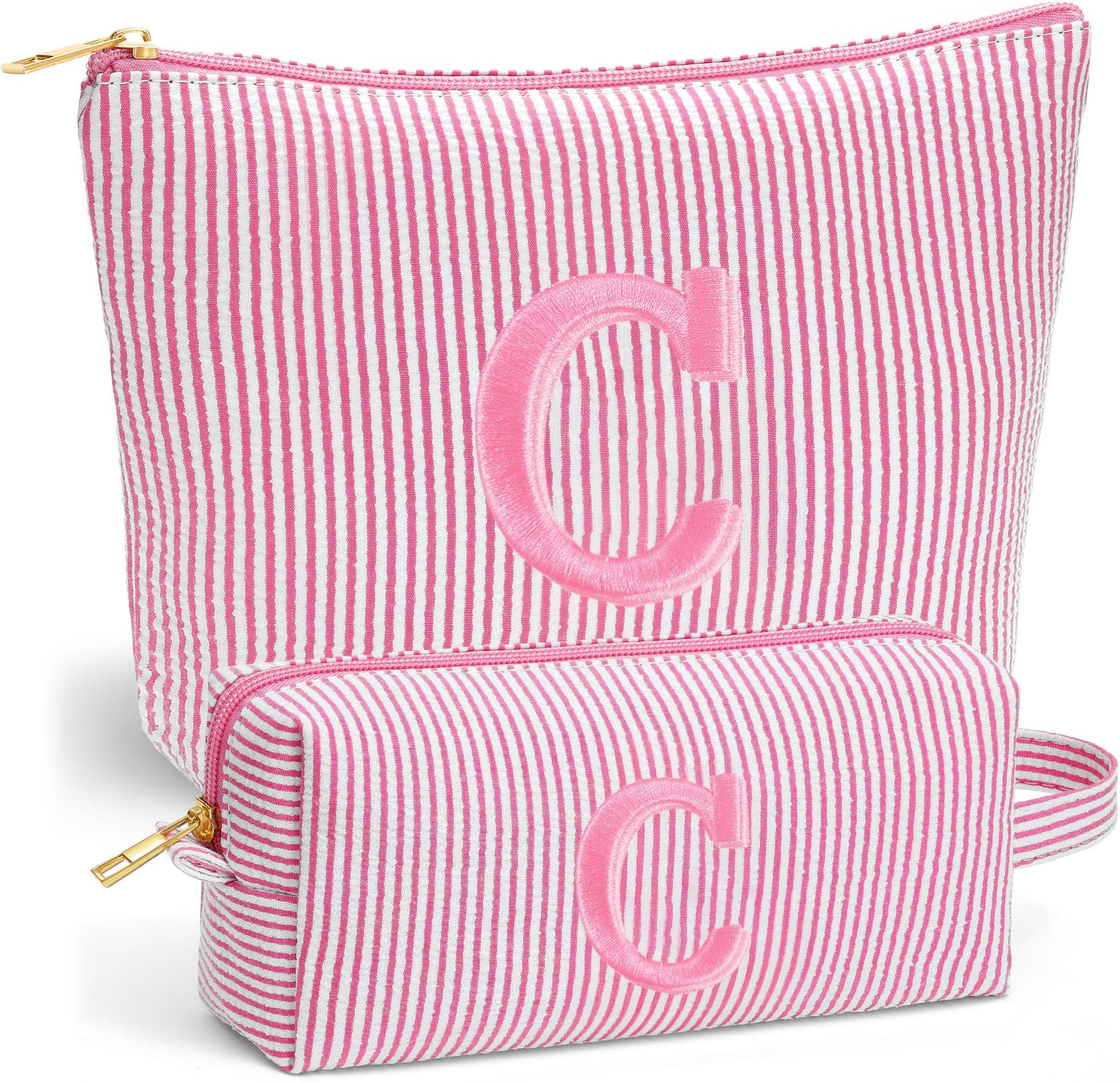 Cute Stuff for Teen Girls Gifts - 2 Piece Set Makeup Bags, Custom Makeup Organizer Pouch for Travel, 6-12 Year Old Girl Birthday Gifts, Travel Essentials for Women, Pink C