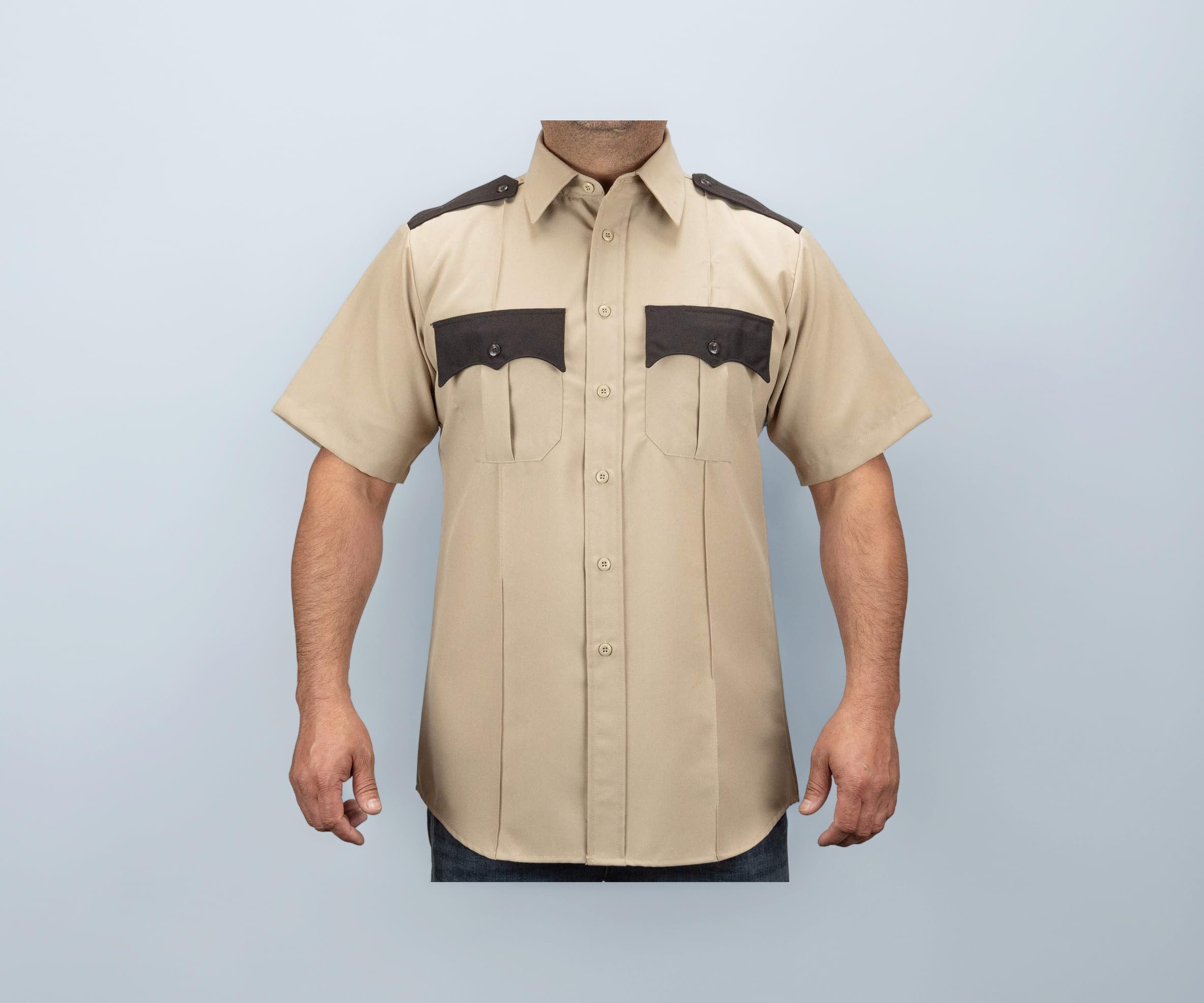 First Class 100% Polyester Two Tone Short Sleeve Men's Uniform Shirt