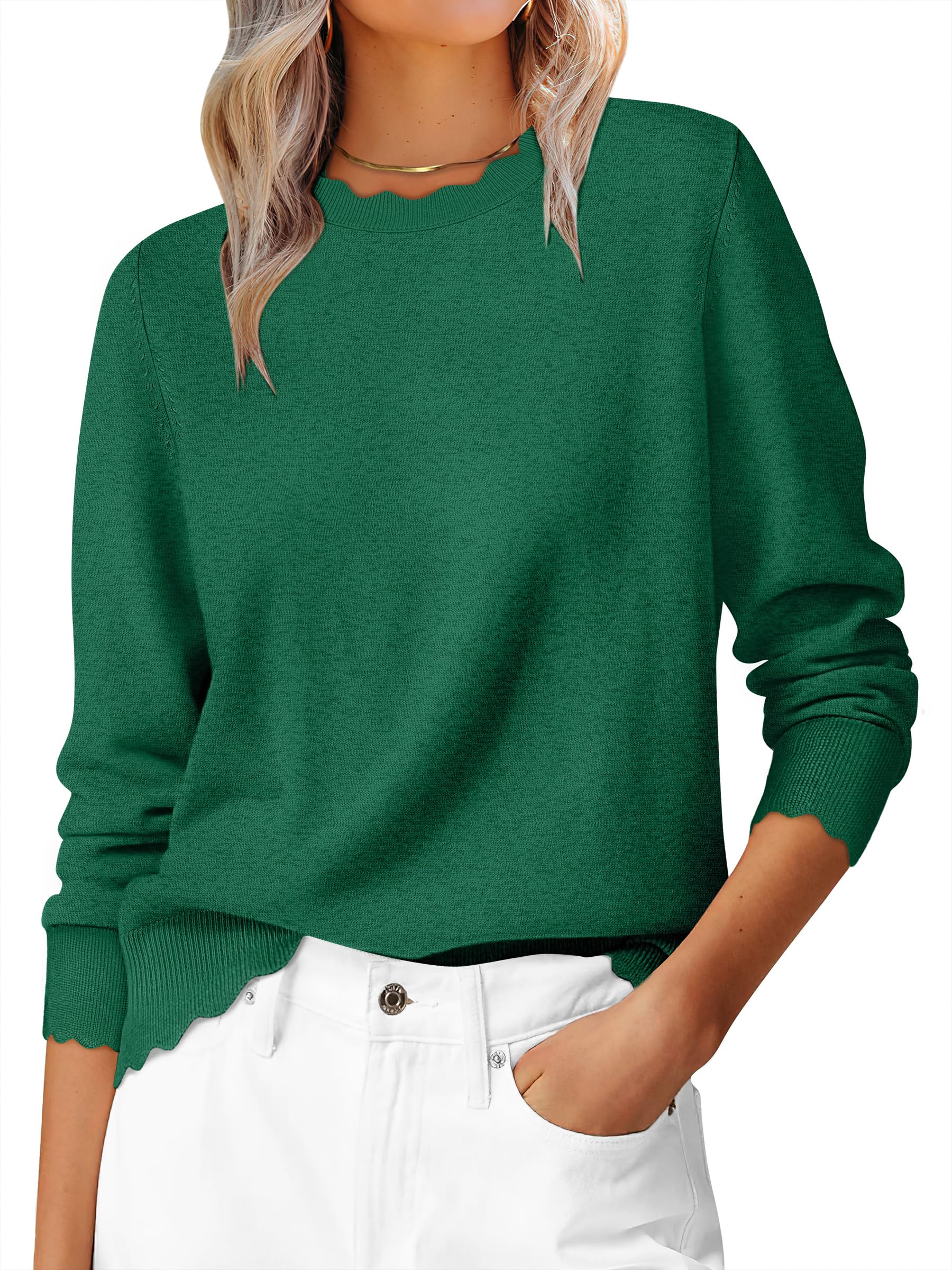 ANRABESS Sweaters for Women Loose Fit Lightweight Soft Dressy Scalloped Long Sleeve Pullover Tops 2025 Fall Casual Outfits