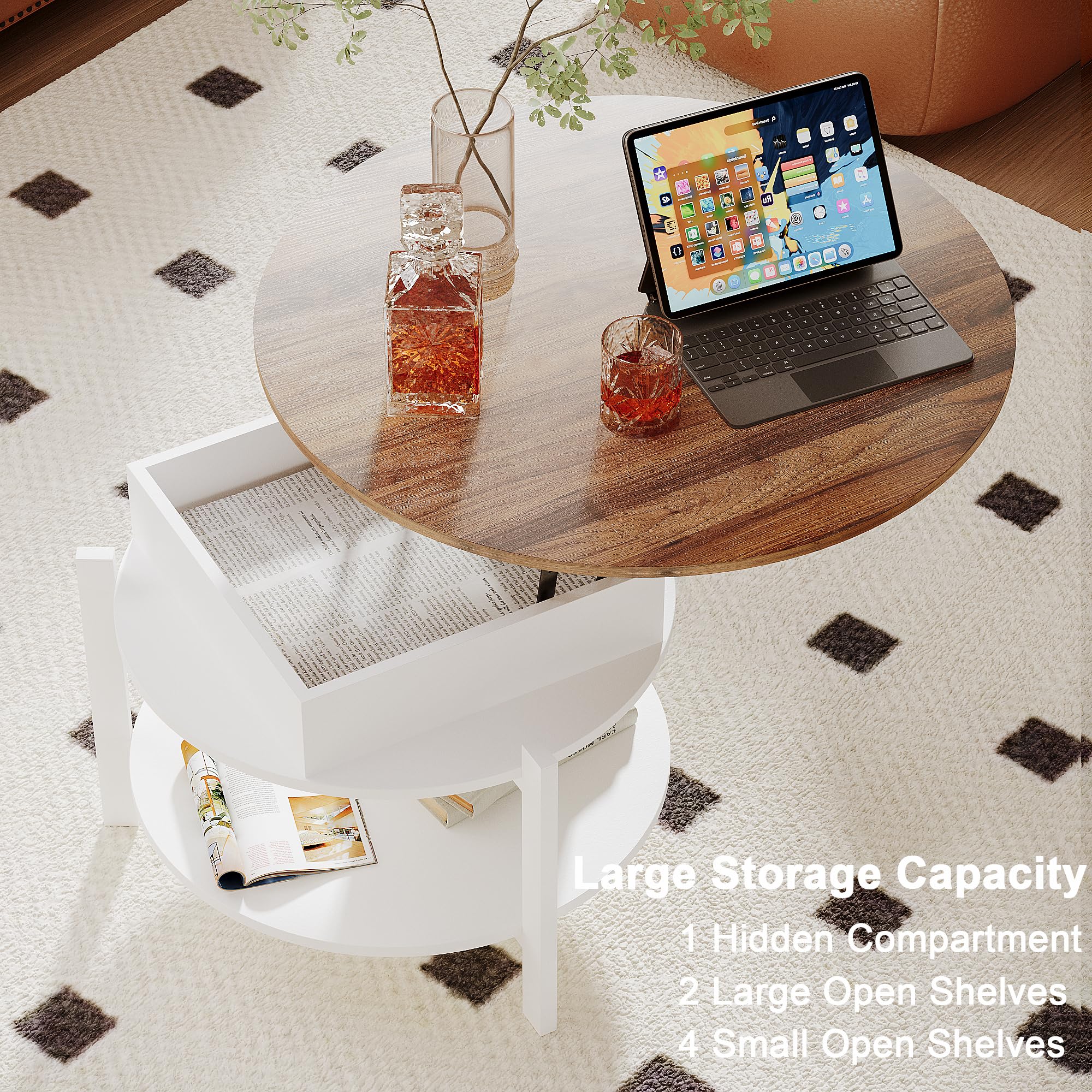 ChooChoo Round Lift Top Coffee Table with Storage and Hidden