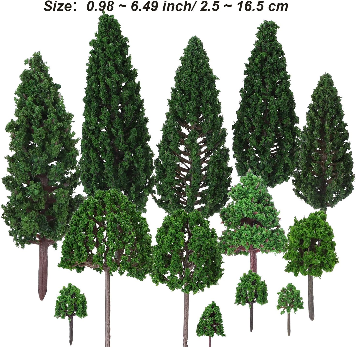 Bememo 33 Pieces Model Trees 1.18 - 6.29 inch/ 3 - 16 cm Mixed Model Tree Train Trees Railroad Scenery Diorama Tree Architecture Trees for DIY Scenery Landscape, Natural Green
