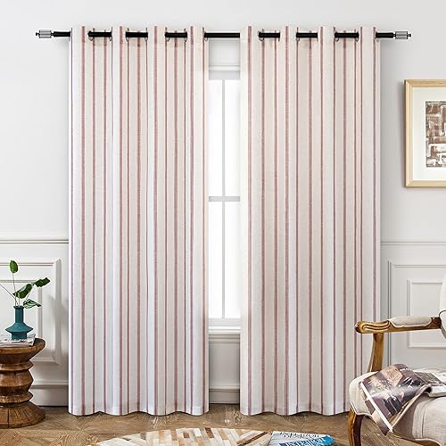Vista 70 de DriftAway - Cortinas de mezcla de lino estilo granja opacas de 96 pulgadas de largo para dormitorio, cortinas de lino con rayas verticales Gris