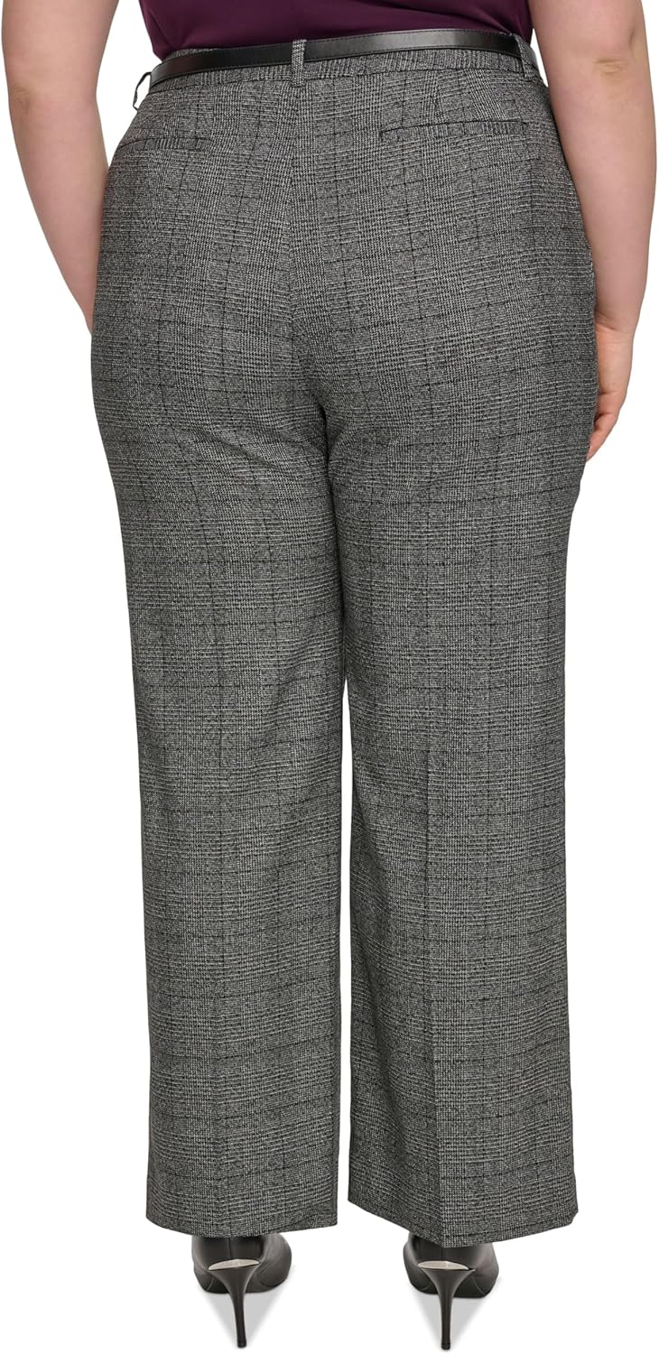 Calvin Klein Womens Plus Plaid Trouser Pants Black-Ivory 18W