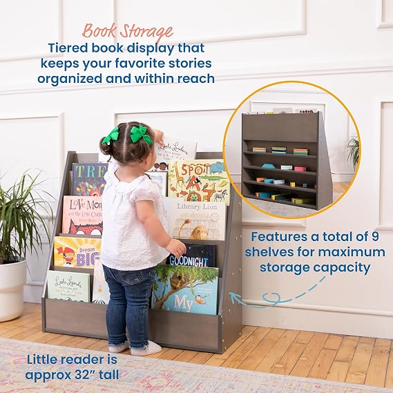 ECR4Kids Streamline Double-Sided Book Display with Storage, Grey Wash