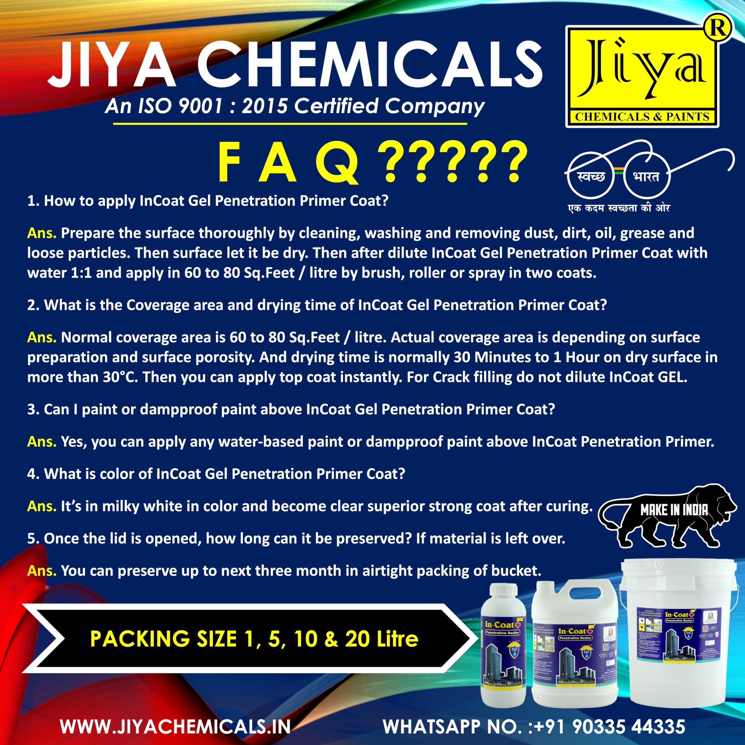 JIYA Incoat Waterproofing Wall Primer 500 ML Clear Gel With An Advanced Penetration Technology 1