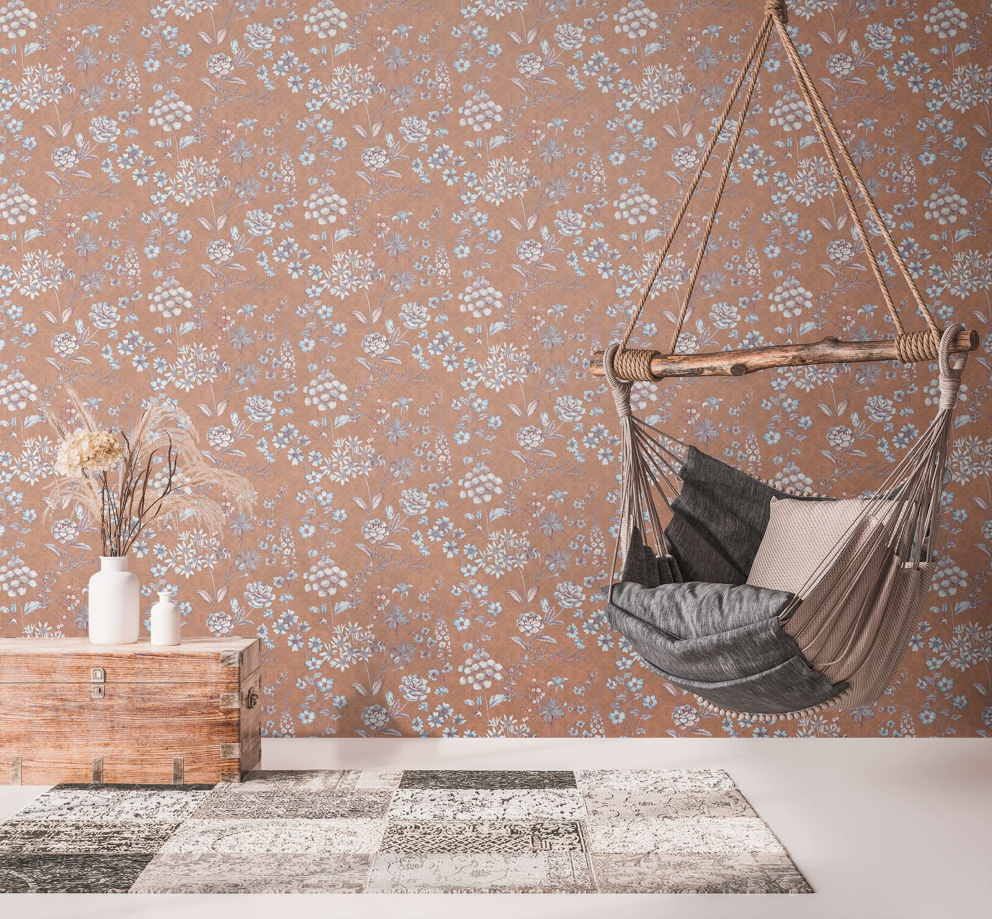 Livingwalls Travel Styles Non-Woven Wallpaper, Floral Wallpaper in Orange and Brown - Image 4