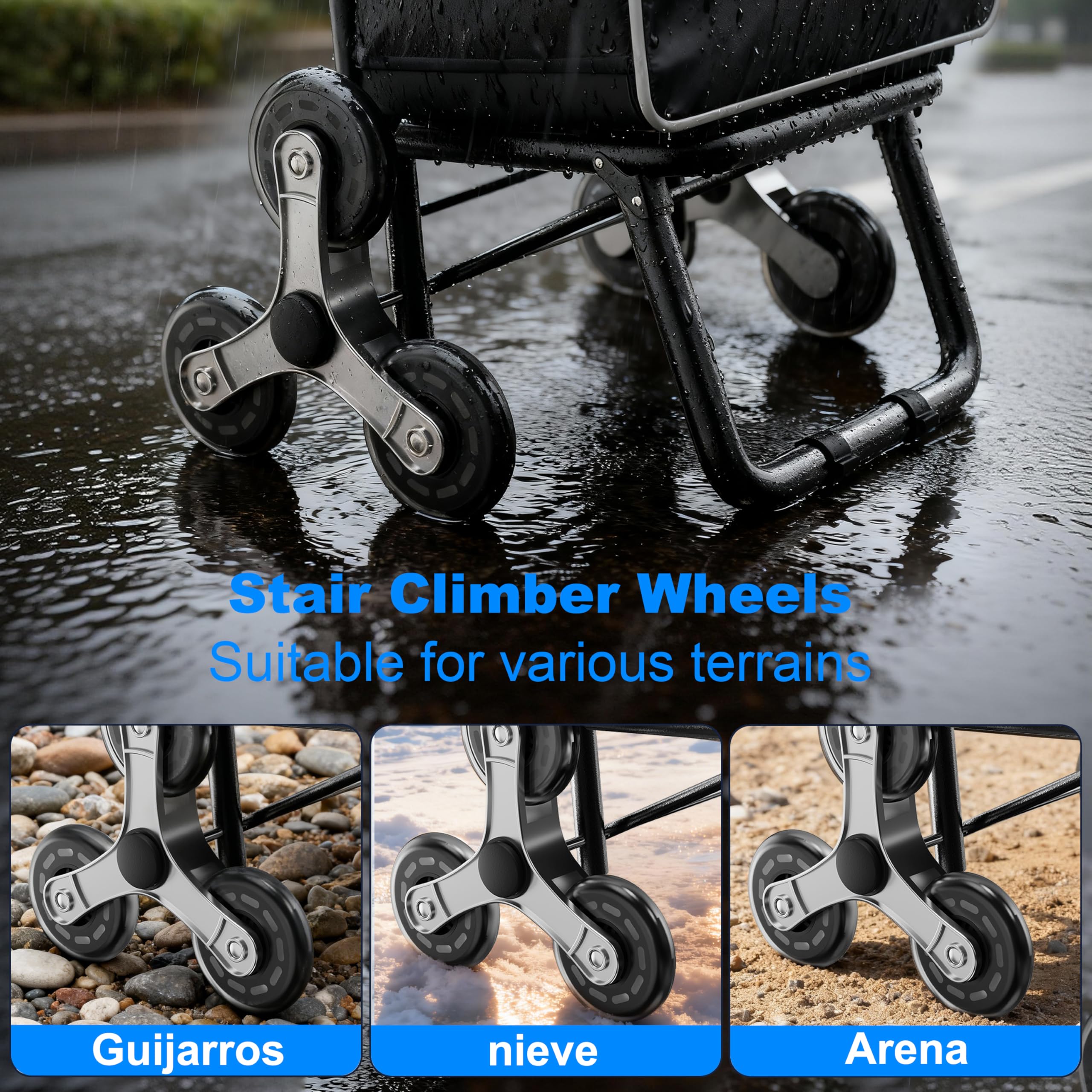 Carrito de Compras para comestibles,Carrito de comestibles Plegable Ligero con Capacidad de 56L,con 6 Ruedas para Subir Escaleras,Bolsa Oxford Desmontable (Negro, 2 Pieza)