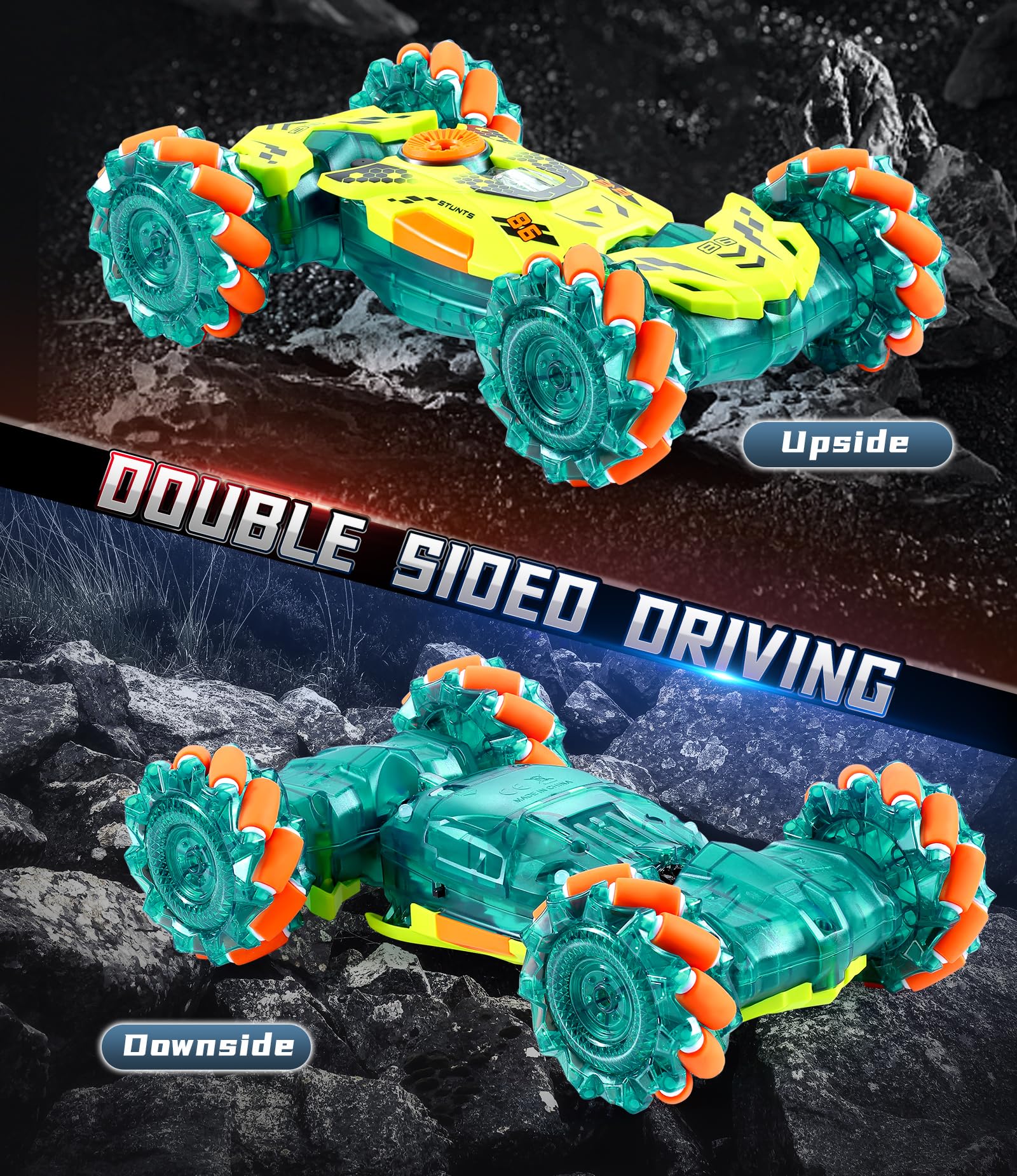 A ALPHA RC Voiture Télécommandée, 4WD 360°Rotation RC Véhicule Stunt Car avec LED, 2.4GHz Voiture télécommandée Tout Terrain pour Garçon Fille 3 4 5 6 7 8 9 10+ Ans, Vert - 5