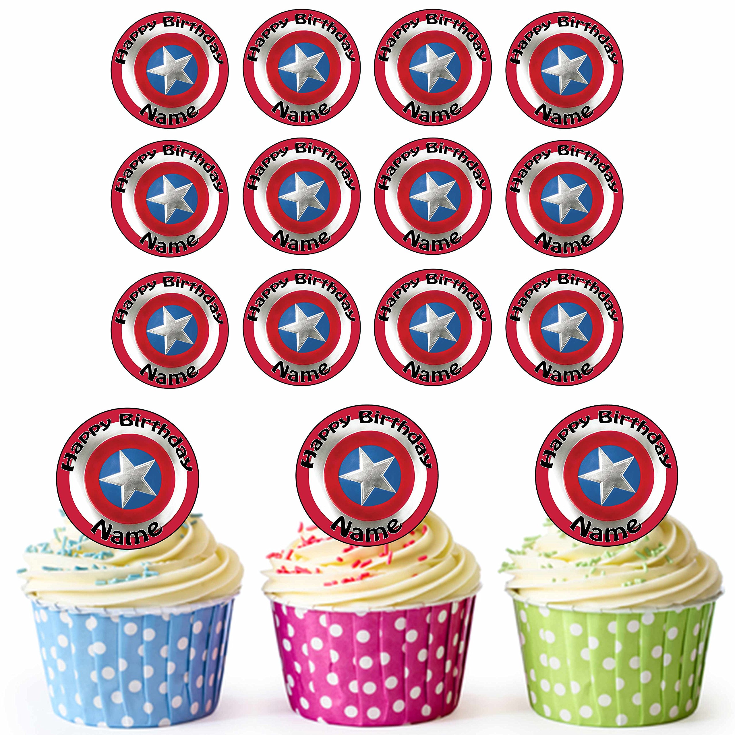 Buy Captain America Shield 24 Personalised Edible Cupcake Toppers