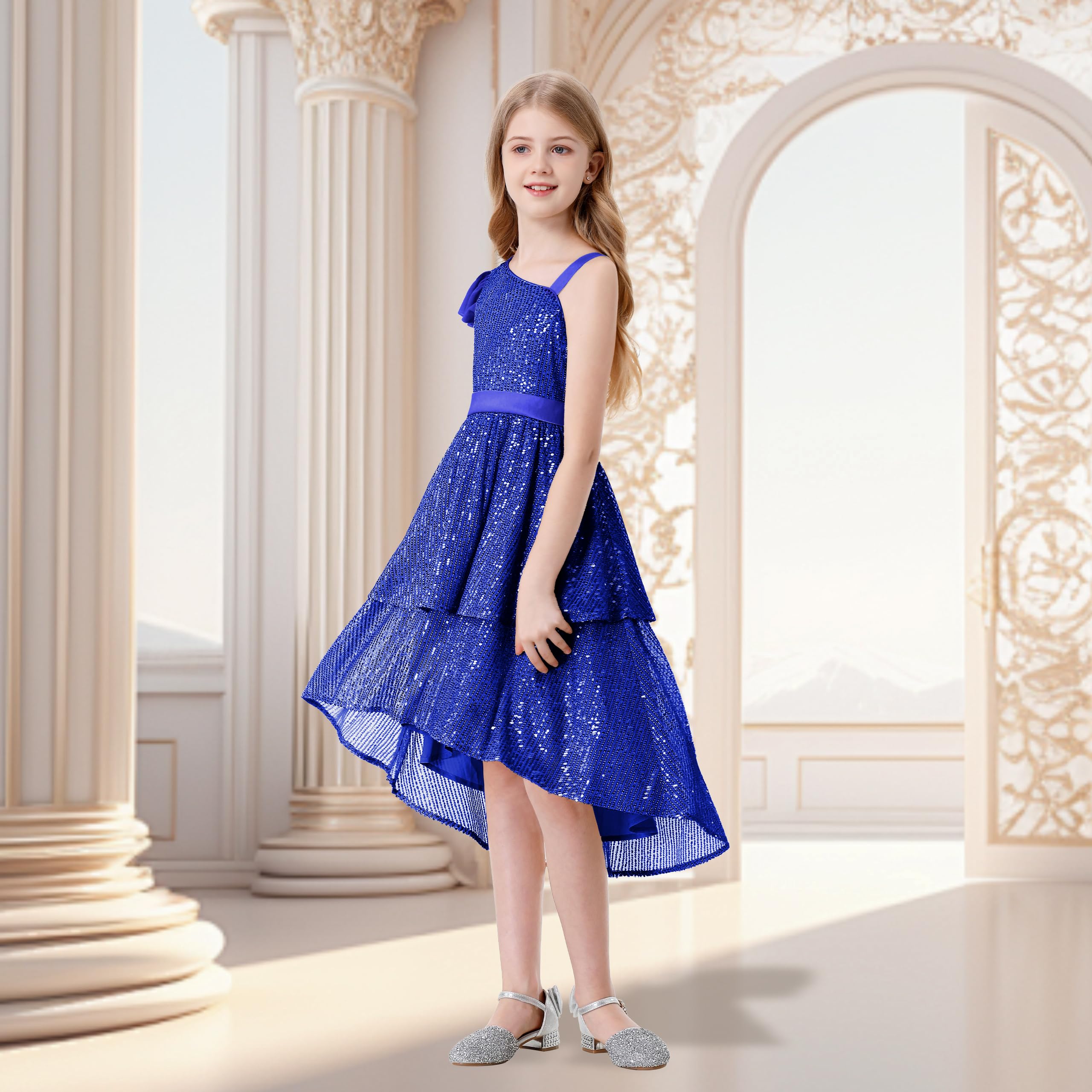 LOLANTA Mädchen Paillettenkleid Elegantes Prinzessin Partykleid Glitzernd Ärmellos Schulterriemen Kleider
