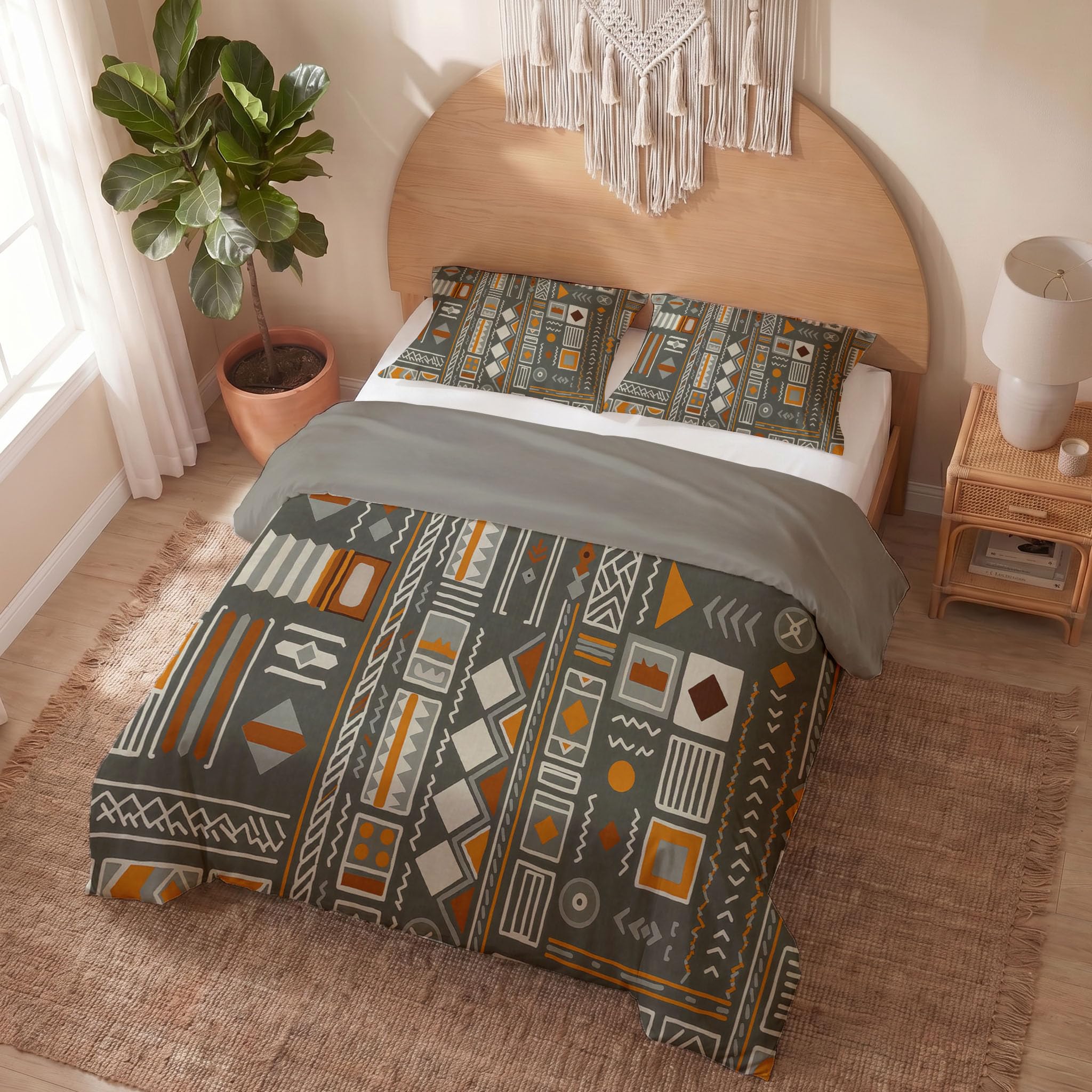 Housses de couettes microfibre gris 220x240 parure de lit 2 personnes avec taies 65x65