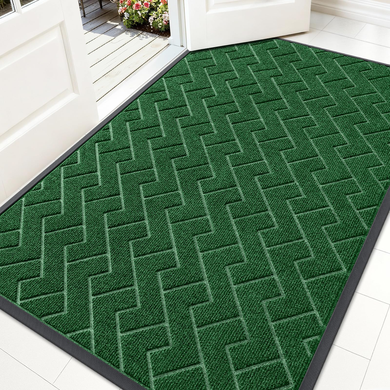 OLANLY Front Door Mat Outside 59x34, All-Season Absorbent Rubber Doormat | Green, Heavy-Duty, Stain and Fade Resistant, Waterproof Non-Slip Backing, Low-Profile Indoor Outdoor Floor Mat for Entryway
