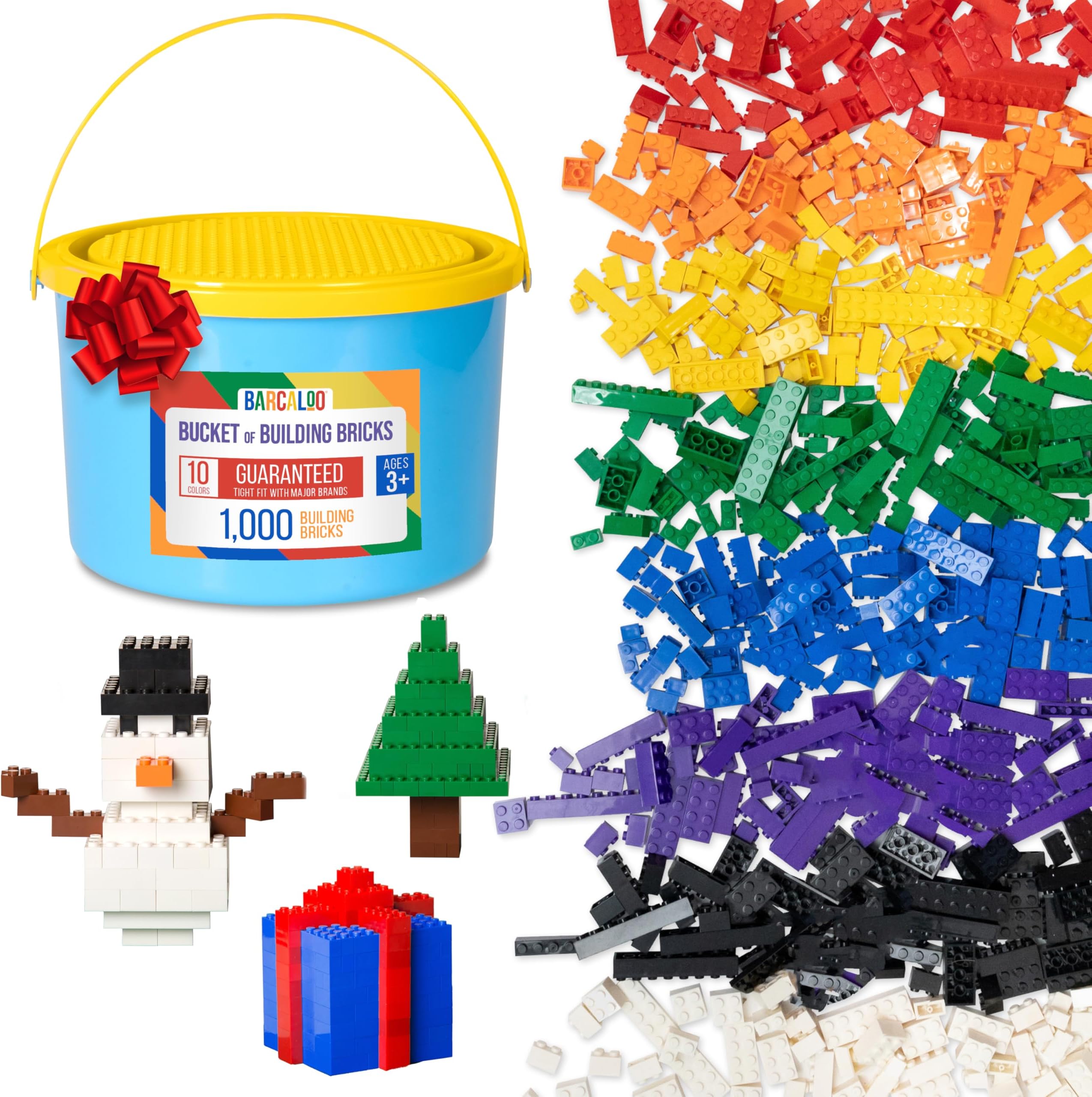 1000 Piece Building Bricks Play Set, 10 Classic Colors Bulk Building Blocks, Generic Brick Building Parts, for Boys and Girls, Assorted Tub Classic Colors