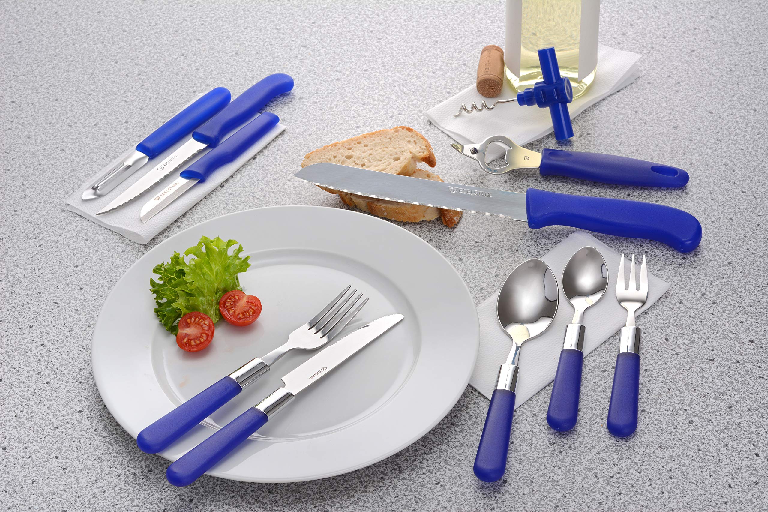 GRÄWE Starter-Set für 6 Personen, 37-teilig, Besteck aus Edelstahl, Menübesteck 30-teilig, inkl. 3 Küchenmesser, 3 Küchenhelfer, Schubladeneinsatz - Serie Milano