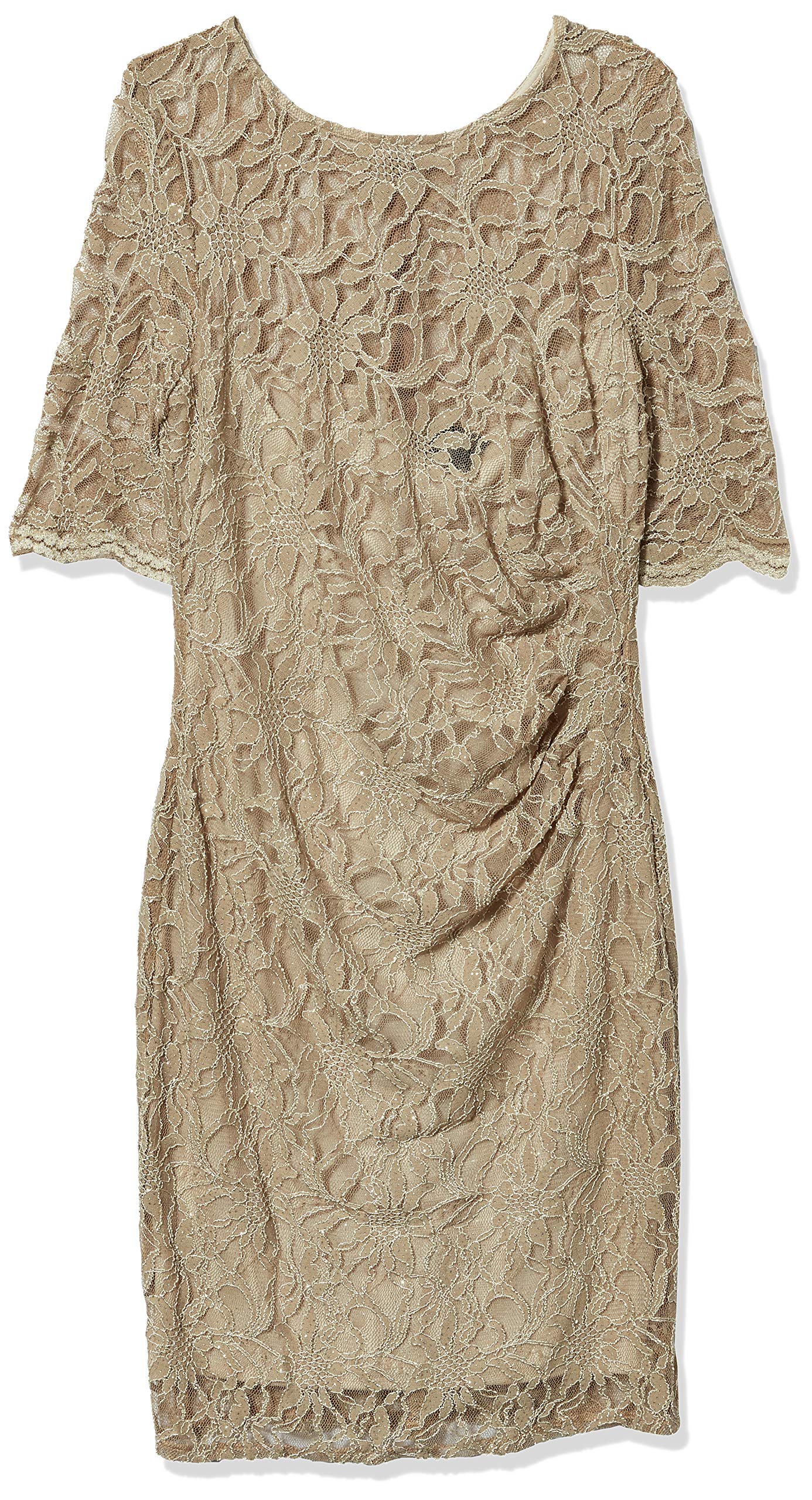 XscapeWomen's Short Side Ruch Short Sleeve Glitter Lace Dress