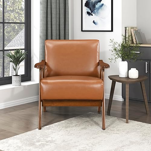 Miniatura 56 de Lexicon Silla decorativa moderna de mediados de siglo con marco de madera maciza en acabado de nogal, sillón tapizado para sala de estar, cojín de