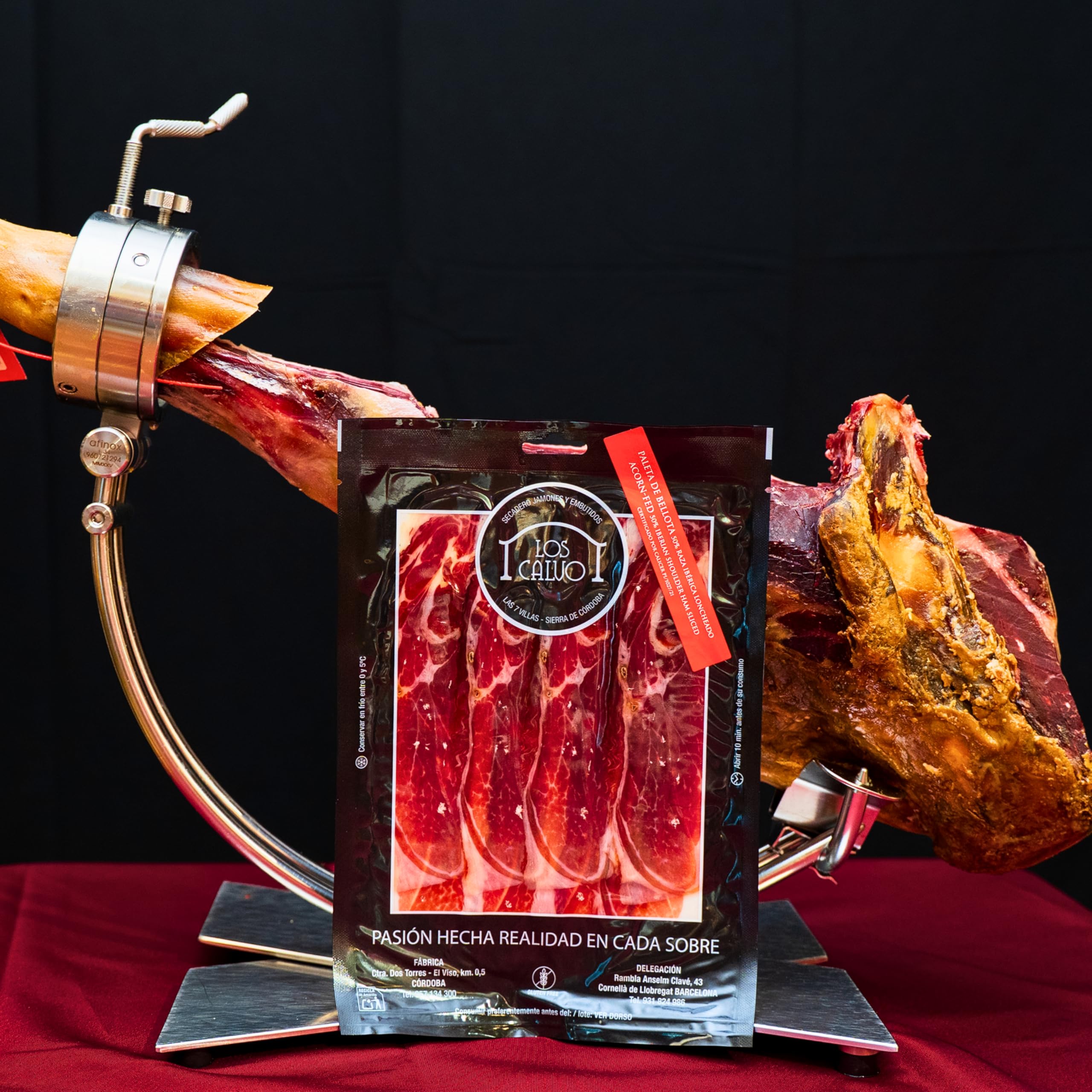 Jamon LOS CALVO Lote Loncheado Paleta Iberica Cerdo Pata Negra | Maletín Paletilla Bellota 12 Sobres 960Gr + 200Gr Virutas y Tacos del Jamón Deshuesado de Regalo Embutidos Gourmet España 50% Ibérico