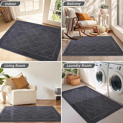 Miniatura 8 de BEQHAUSE Tapete para puerta de 20 x 32 pulgadas, tapete antideslizante para puerta, lavable, tapete para puerta de perro, resistente a las manchas y