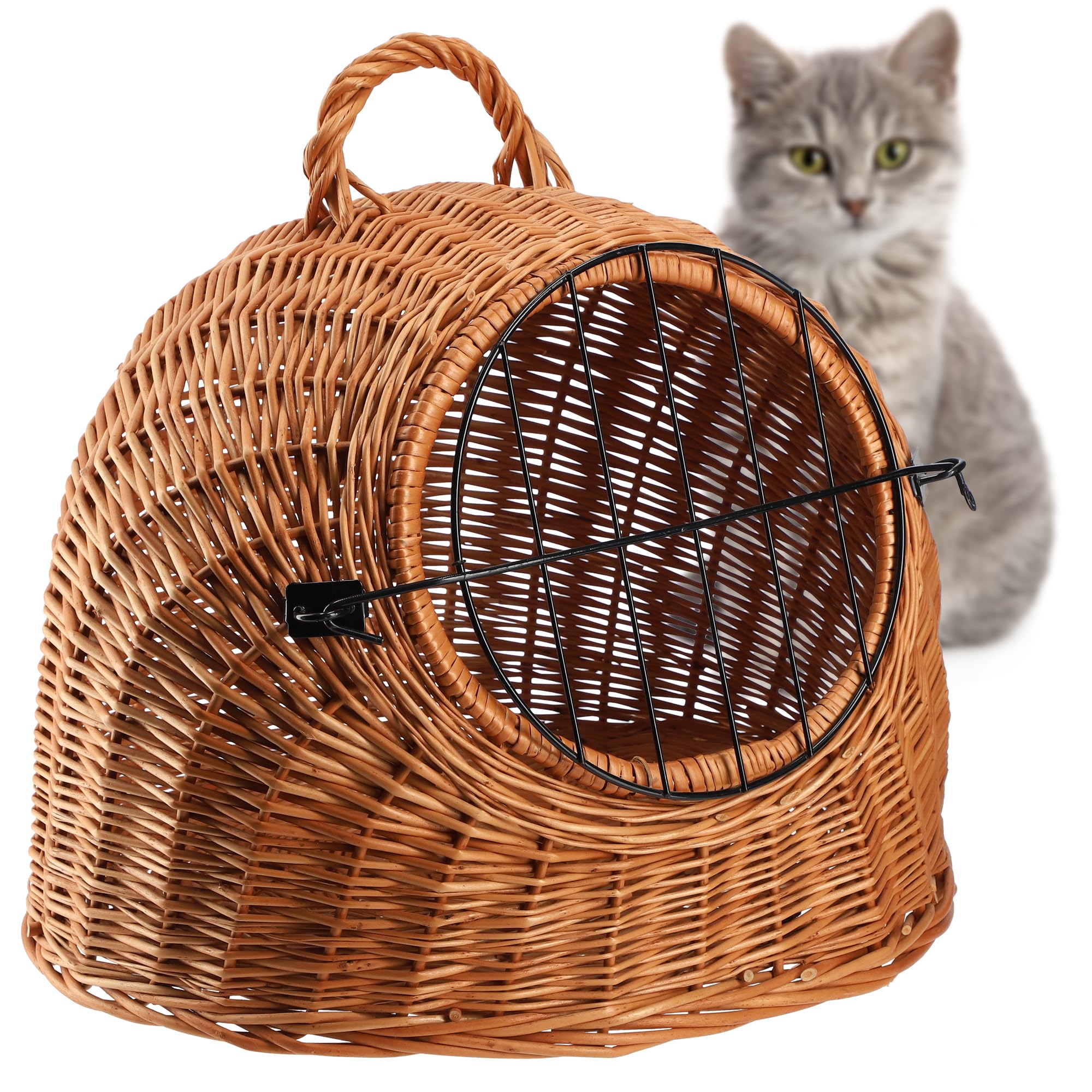 KADAX Cestino per il Trasporto per Animali in Vimini, con Maniglia e Chiusura, per Gatti e Animali Domestici (40 x 49 cm)