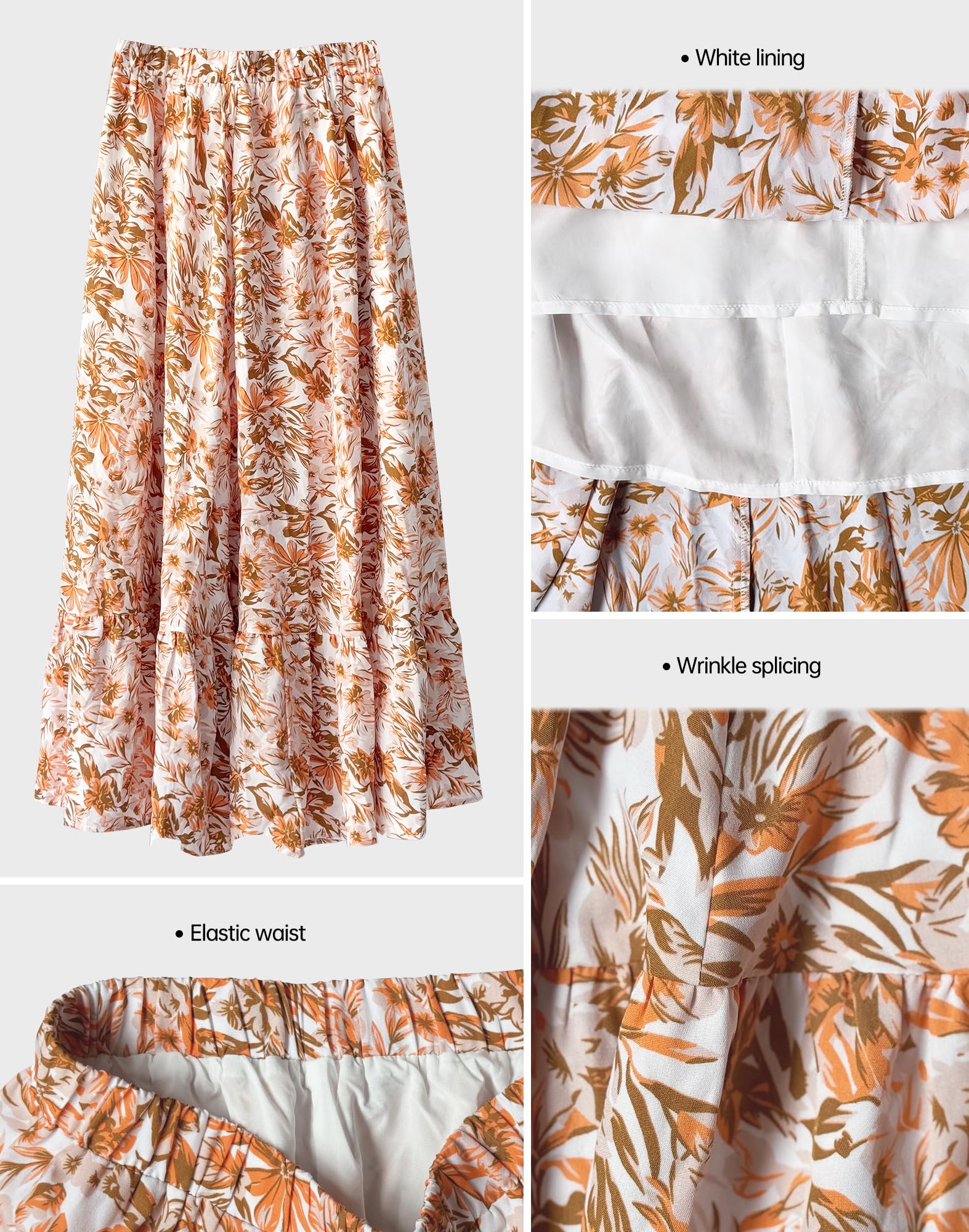 Urban CoCo Jupe longue d'été plissée bohème pour femme avec poches et taille élastique