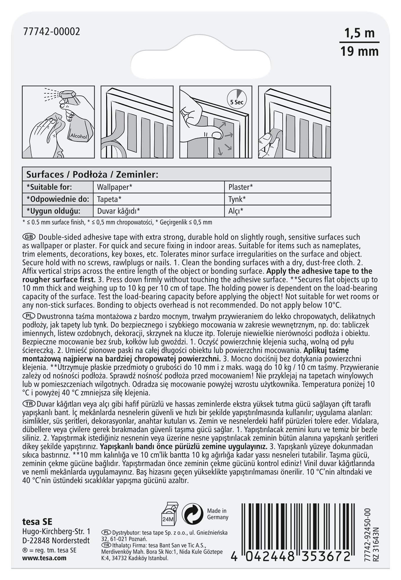 Tesa Film Ruban Adhésif Double Face,12 Mm X 7,5m,transparent - Achat