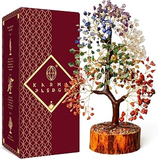 Crystal Tree 7 Chakra Healing Crystals for Home, Office Desk & Living Room Decor, Handmade Bonsai Trees for Positive Energy, Money, Good Luck Birthday Gifts for Women, Mom (500 Beads)